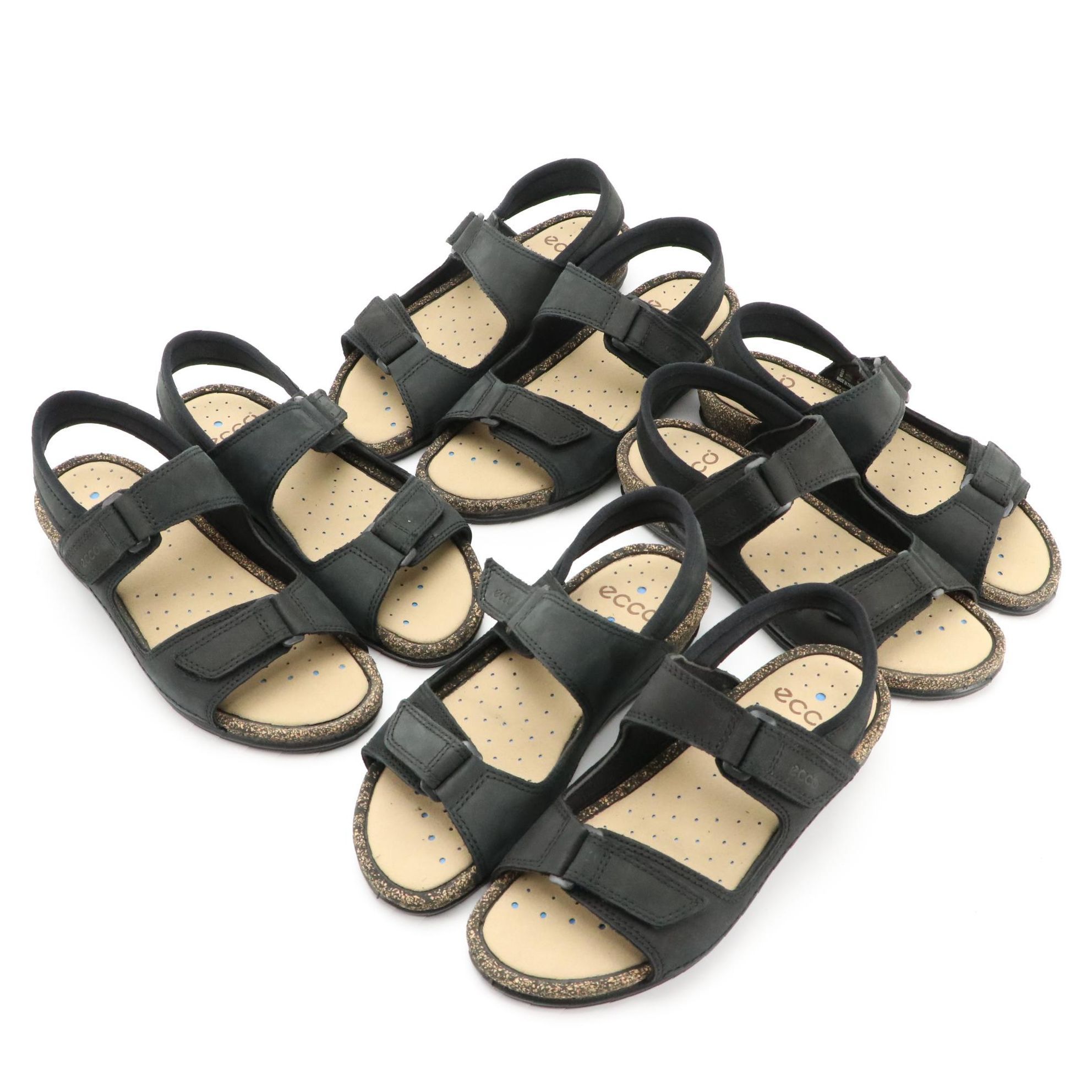 ECCO® Cosmo II Black Sandals in Oiled Nubuck Leather, New in Boxes