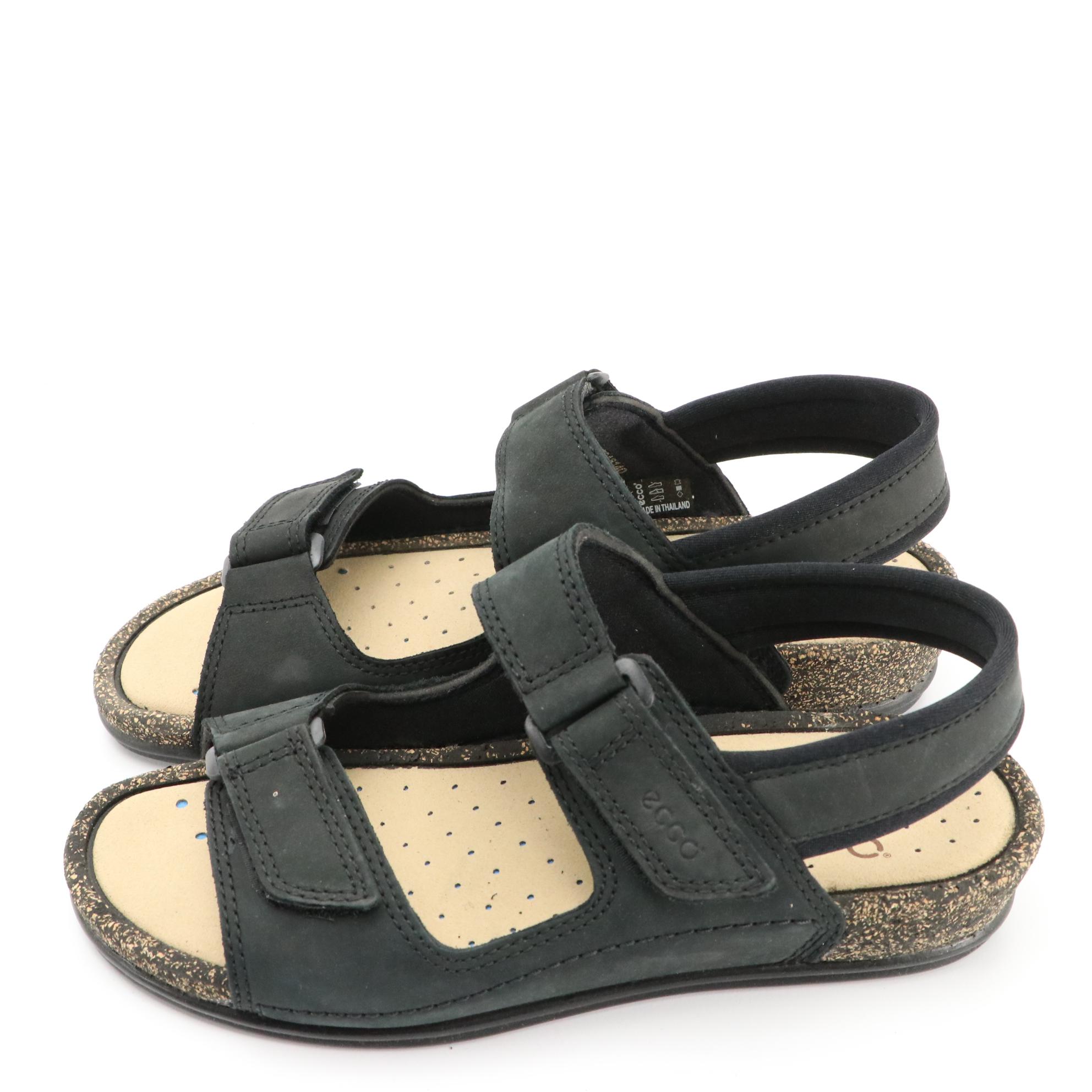 ECCO® Cosmo II Black Sandals in Oiled Nubuck Leather, New in Boxes