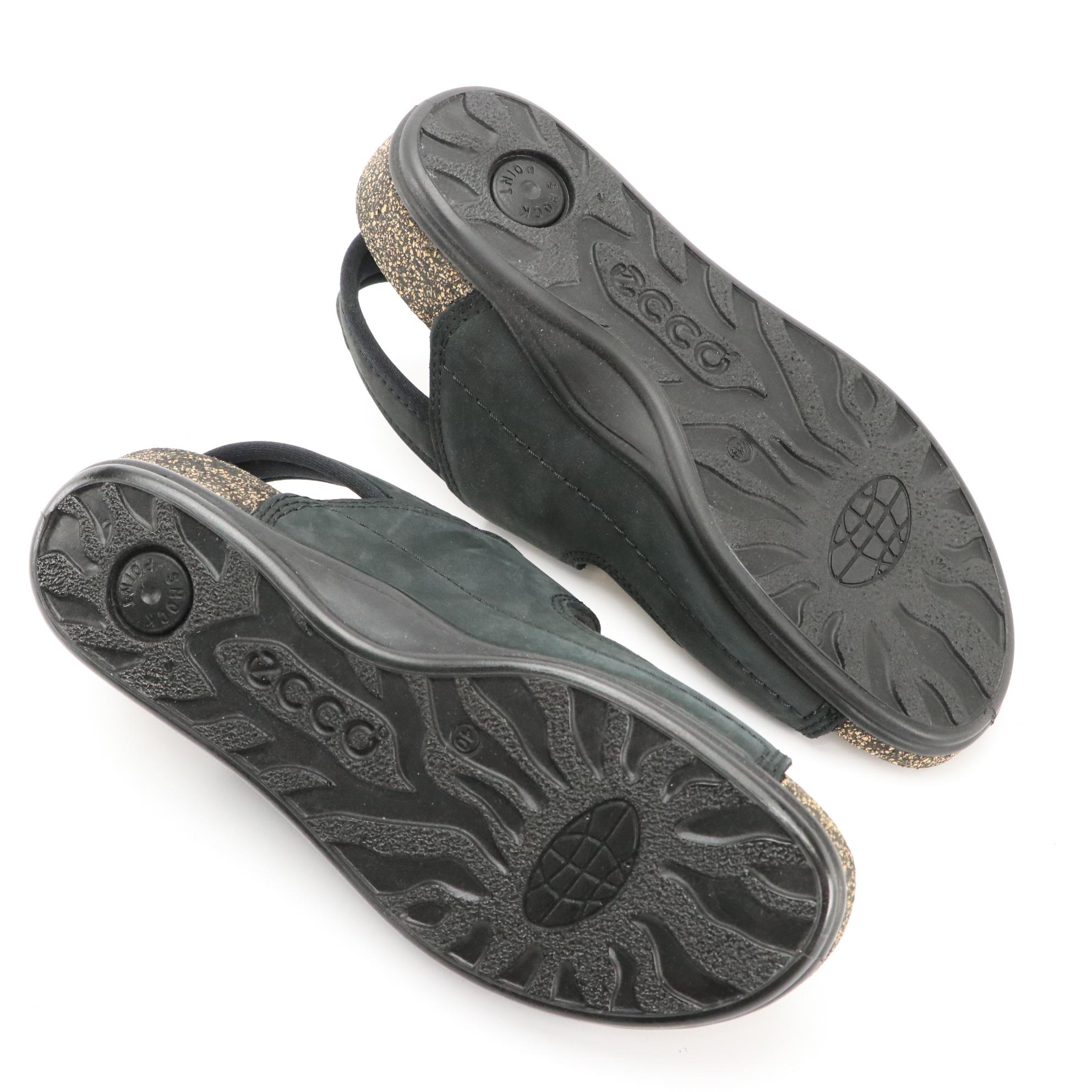 ECCO® Cosmo II Black Sandals in Oiled Nubuck Leather, New in Boxes