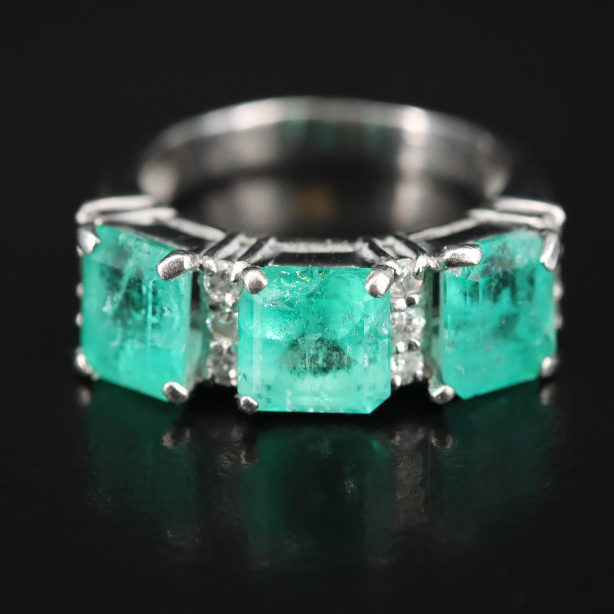 Platinum Emerald and Diamond Ring