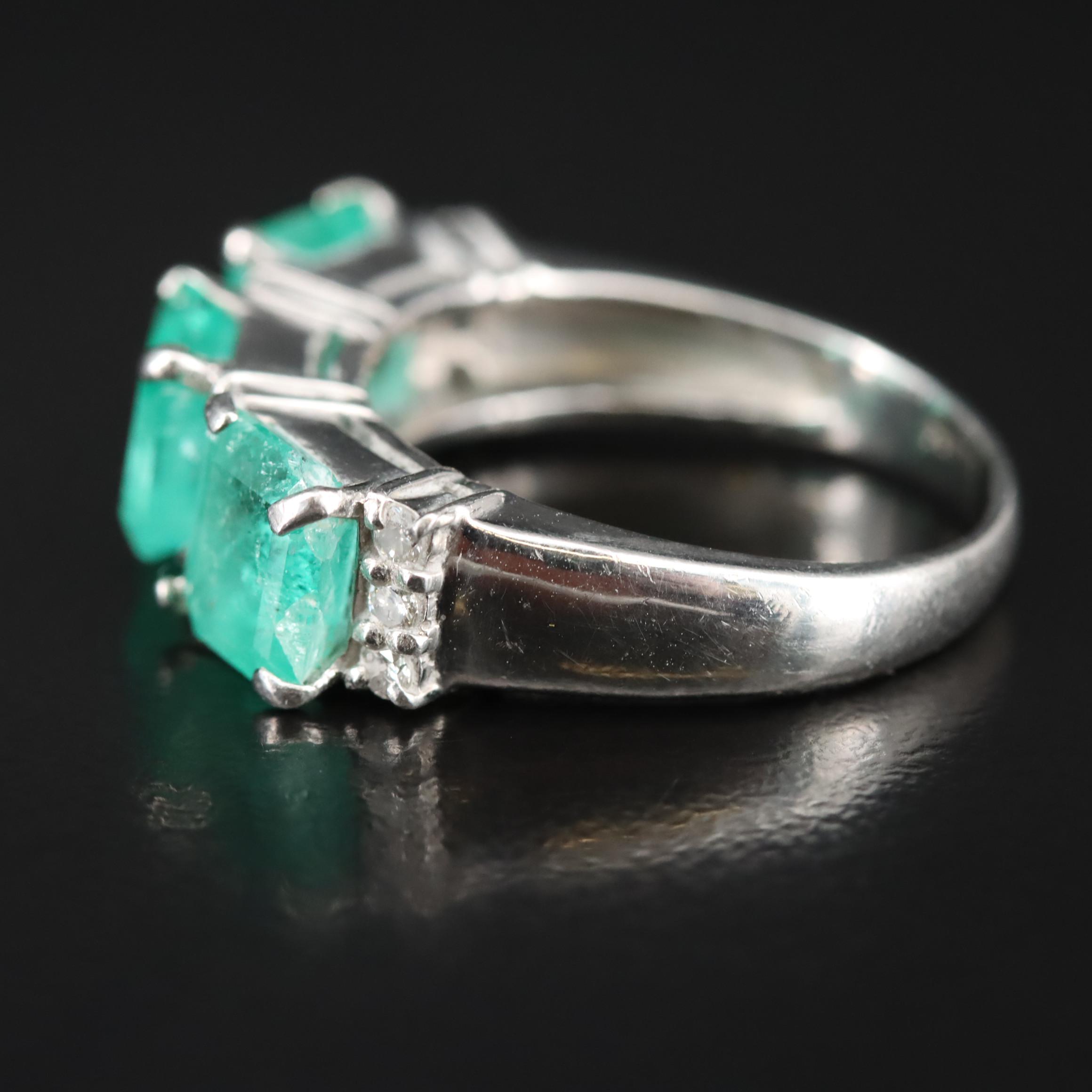 Platinum Emerald and Diamond Ring