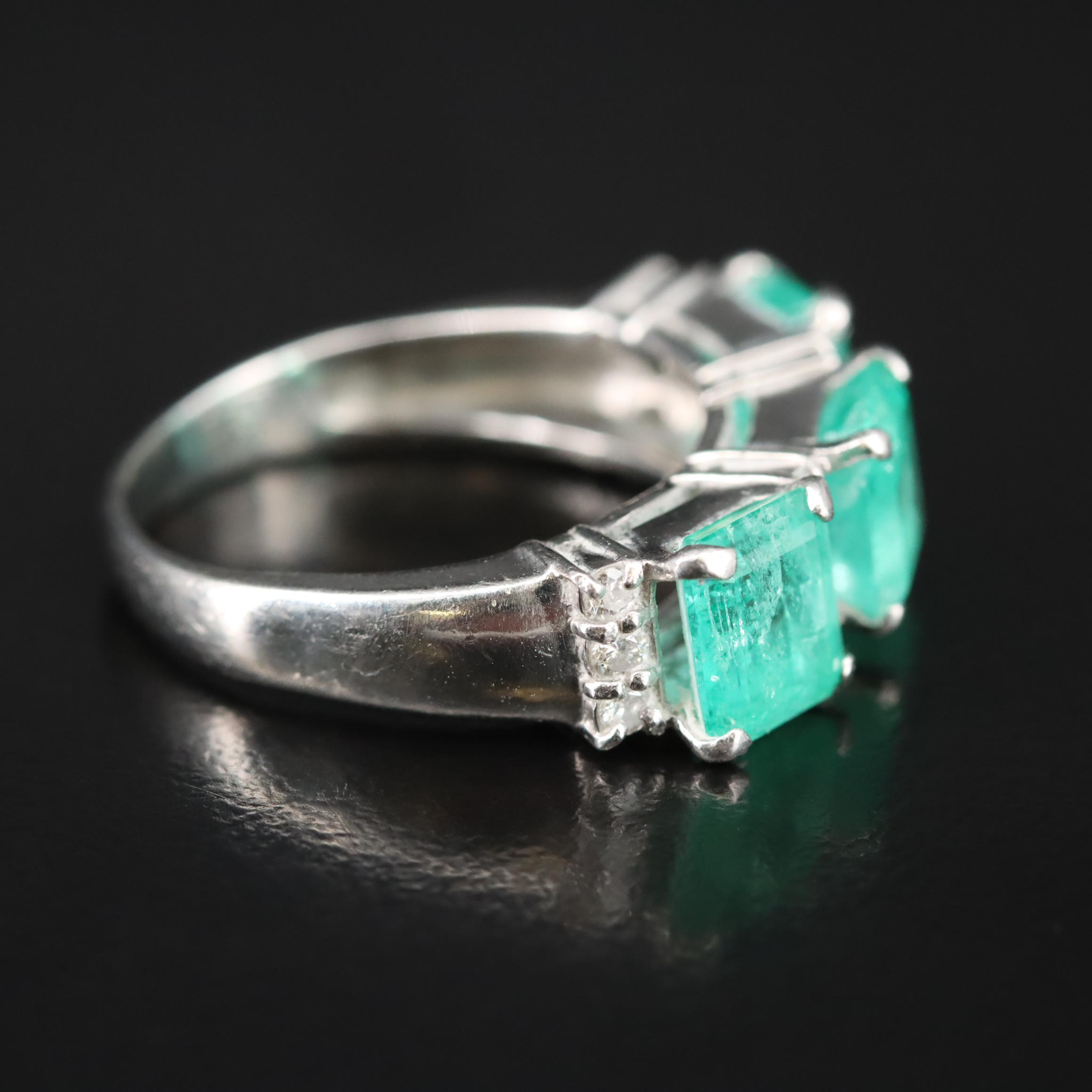 Platinum Emerald and Diamond Ring