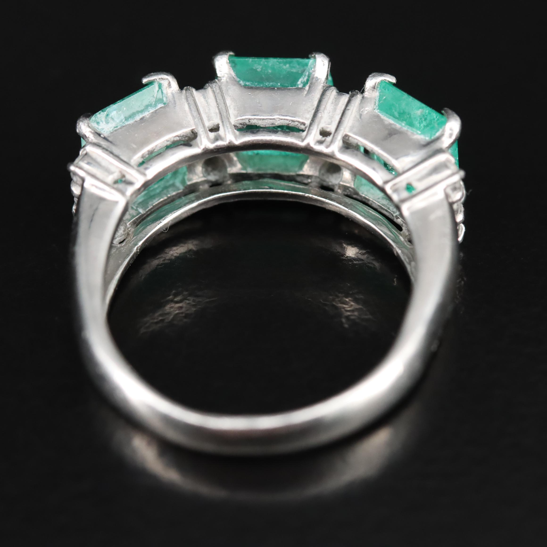Platinum Emerald and Diamond Ring