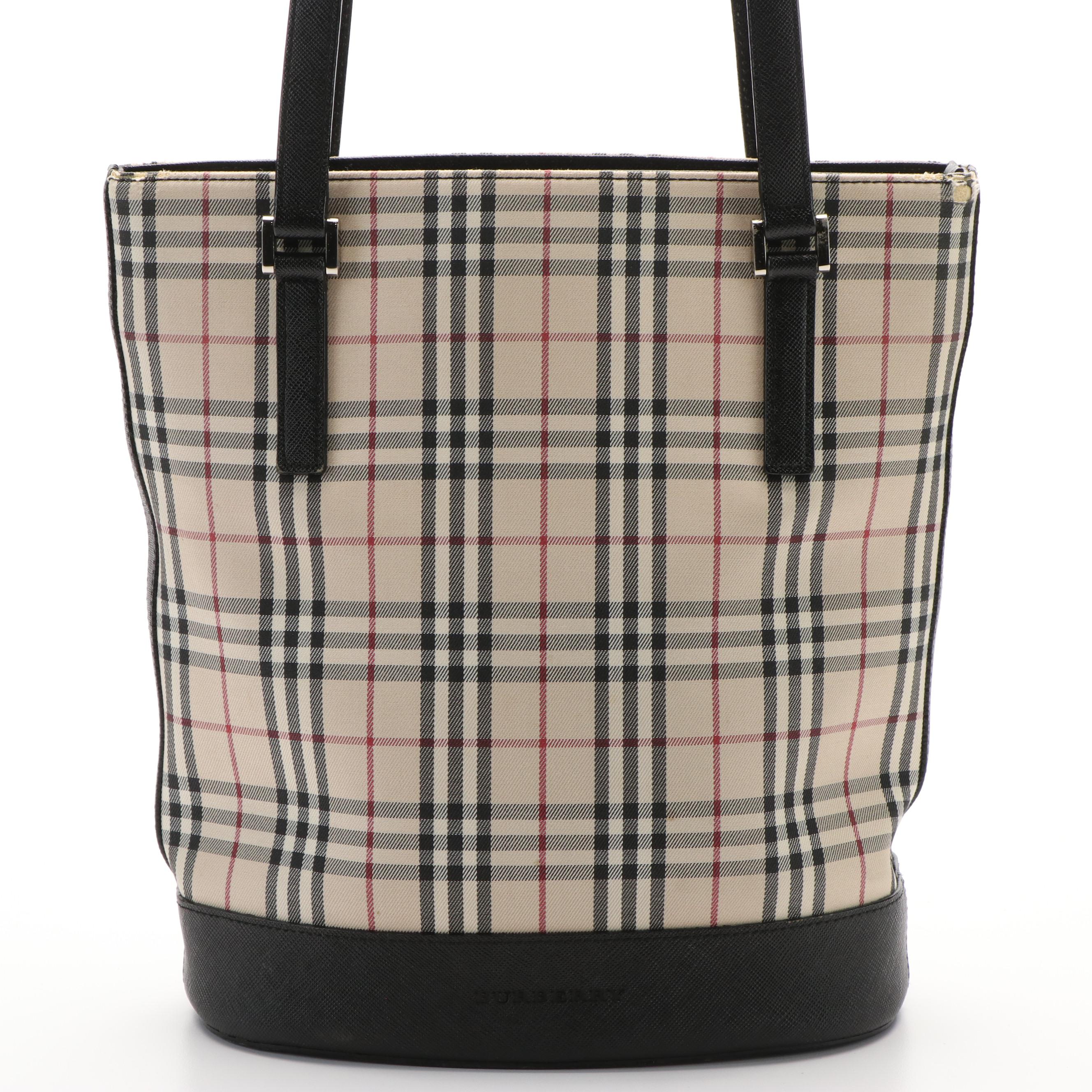 Burberry Nova Check and Black Saffiano Leather Tote Bag