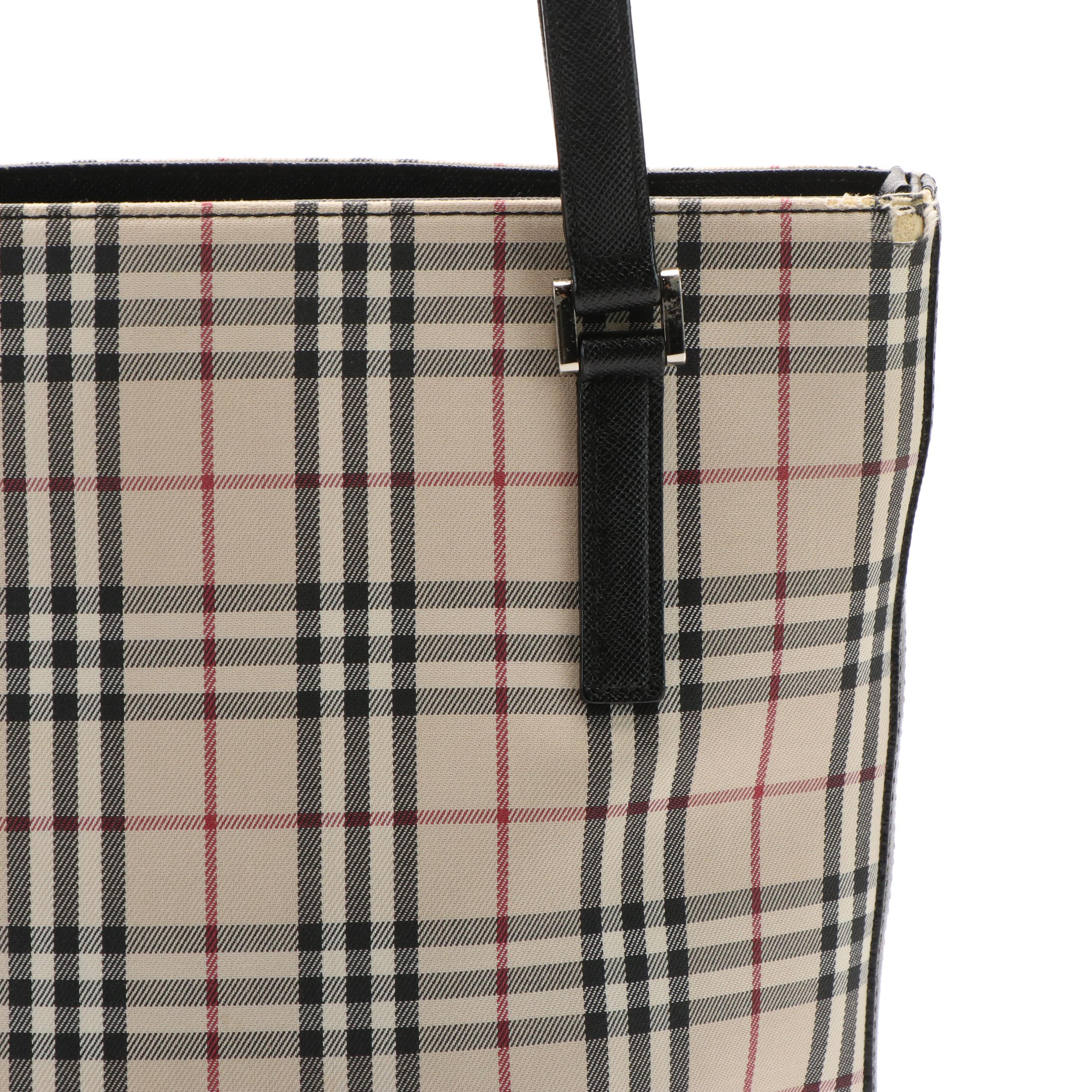 Burberry Nova Check and Black Saffiano Leather Tote Bag