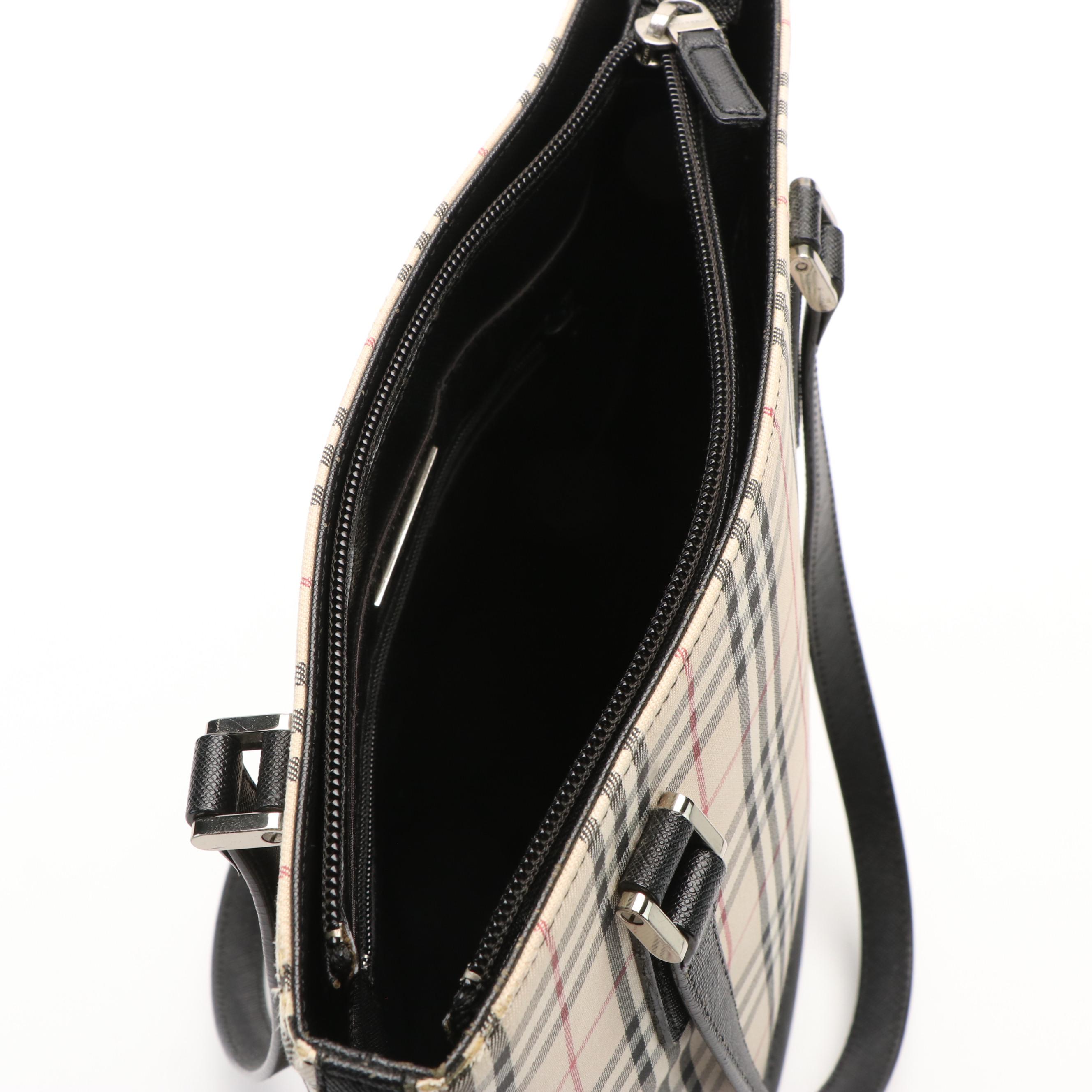 Burberry Nova Check and Black Saffiano Leather Tote Bag