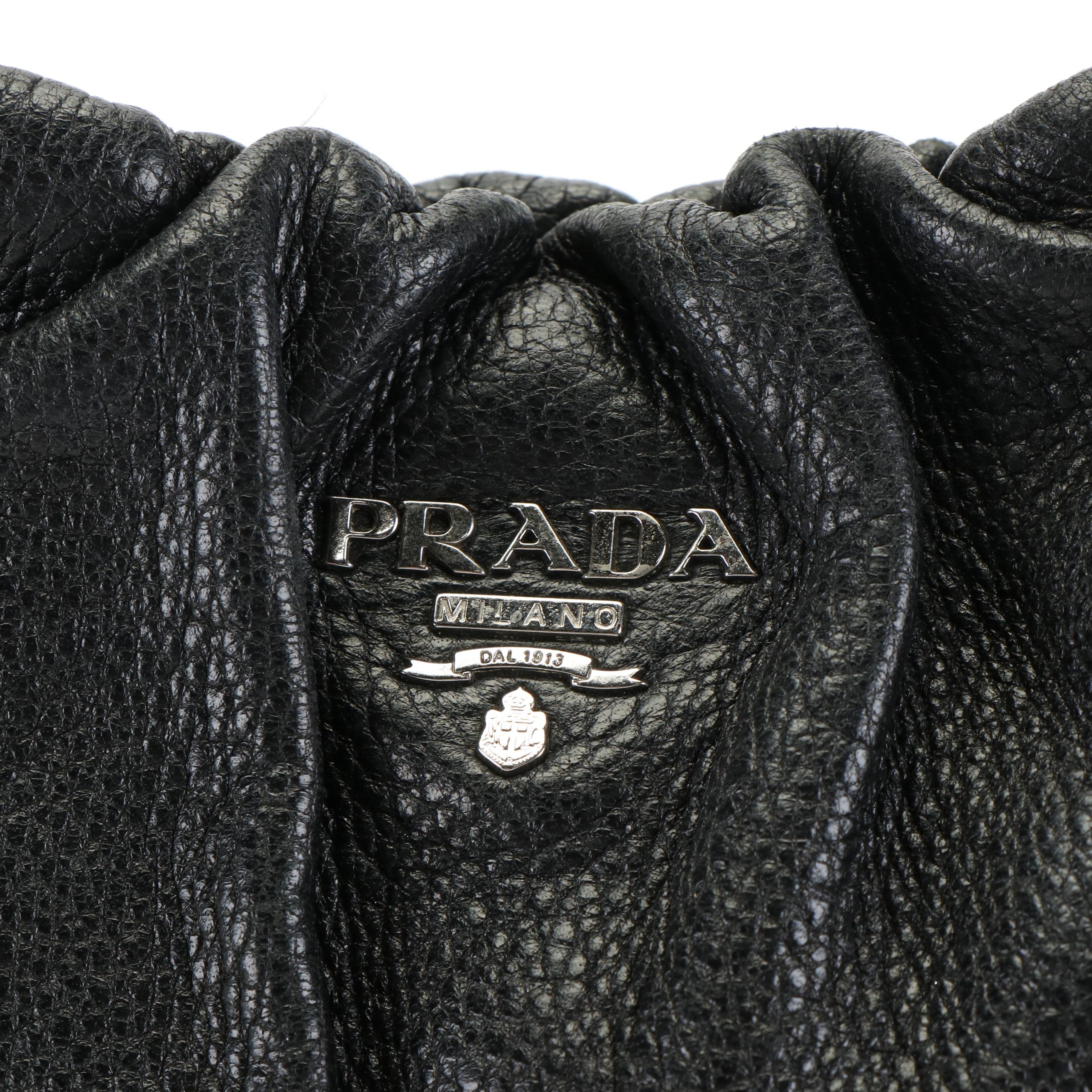Prada Shoulder Bag in Black Pleated Grained Leather