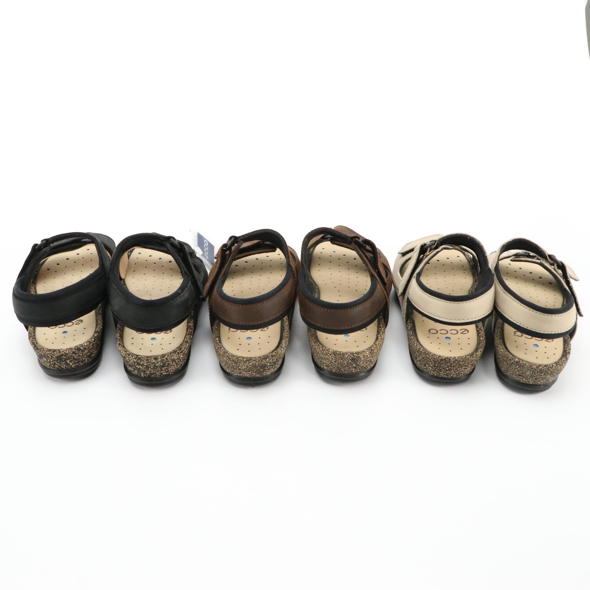 ECCO® Cosmo II Sandals in Black, Brown & Taupe Nubuck Leather, New in Boxes