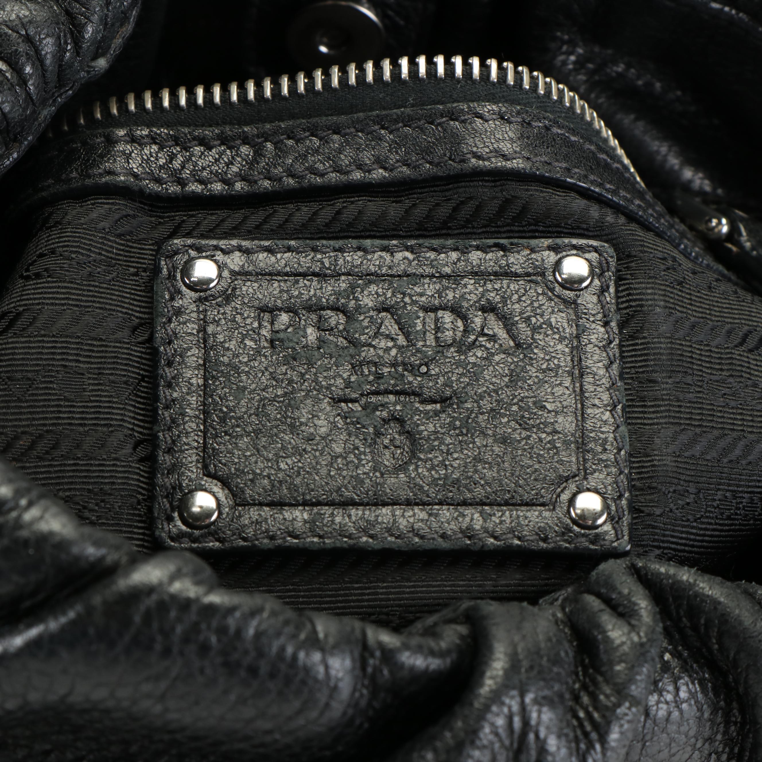 Prada Shoulder Bag in Black Pleated Grained Leather
