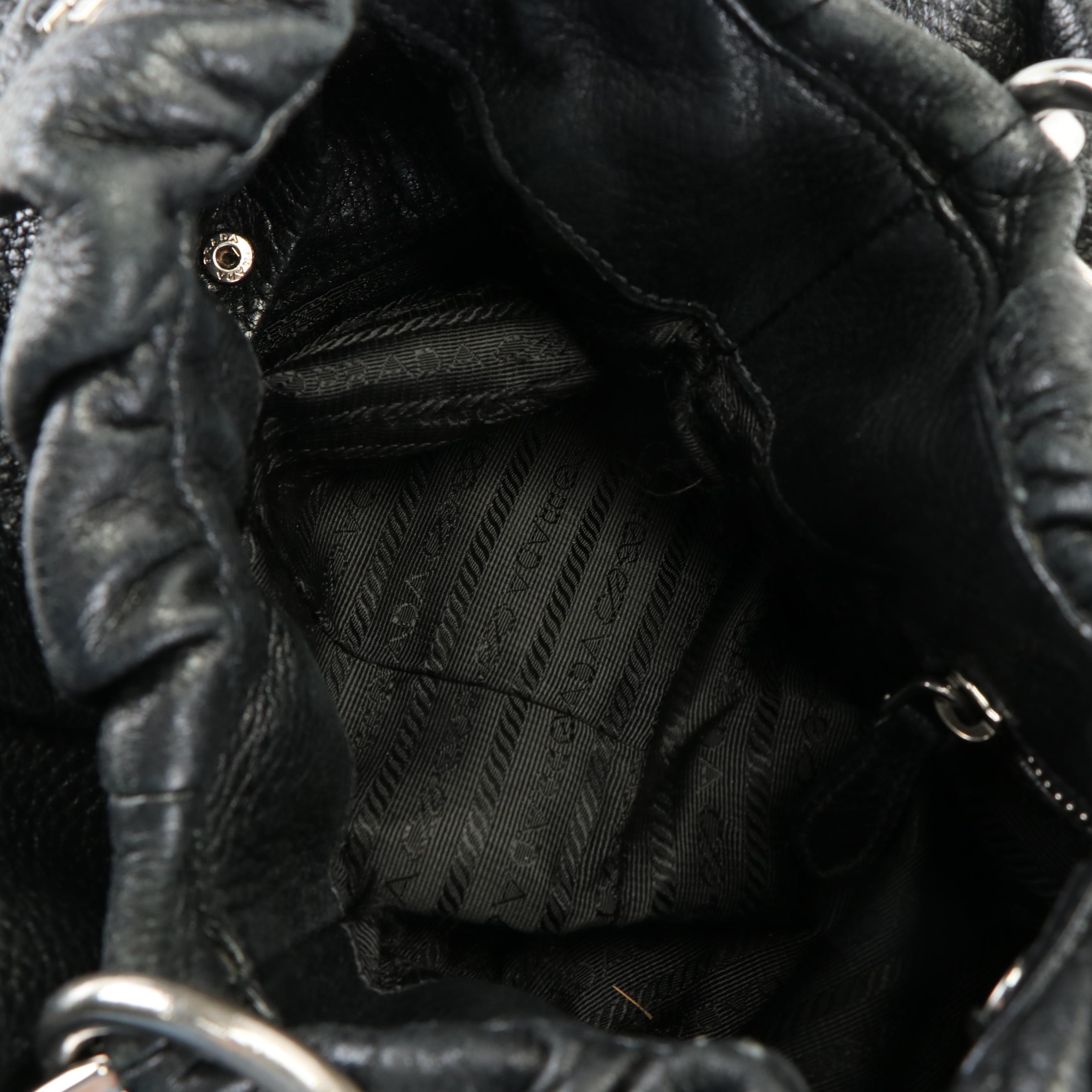 Prada Shoulder Bag in Black Pleated Grained Leather