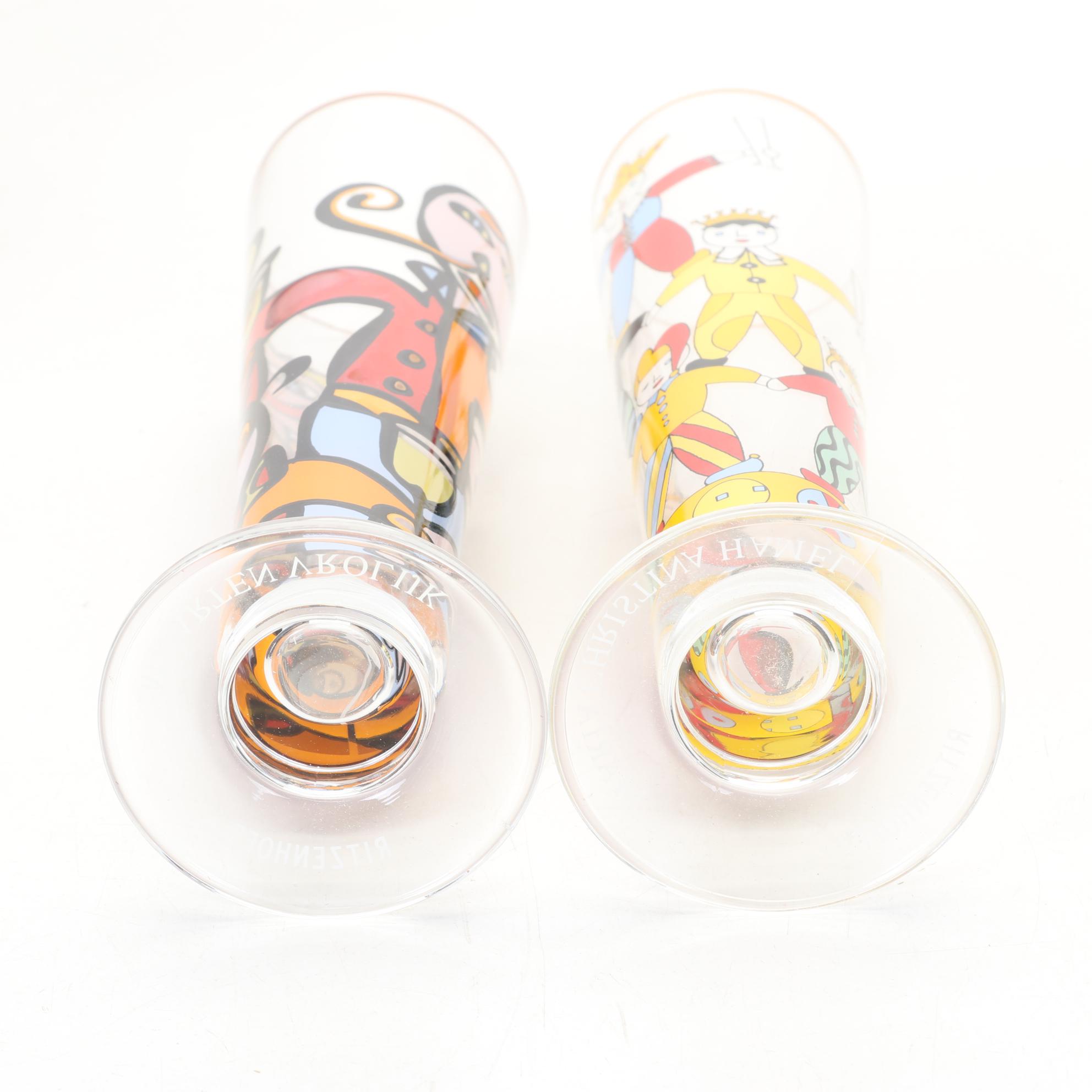 Ritzenhoff Designer Art Beer Glasses With Signed Coasters and Boxes, 1995-1998