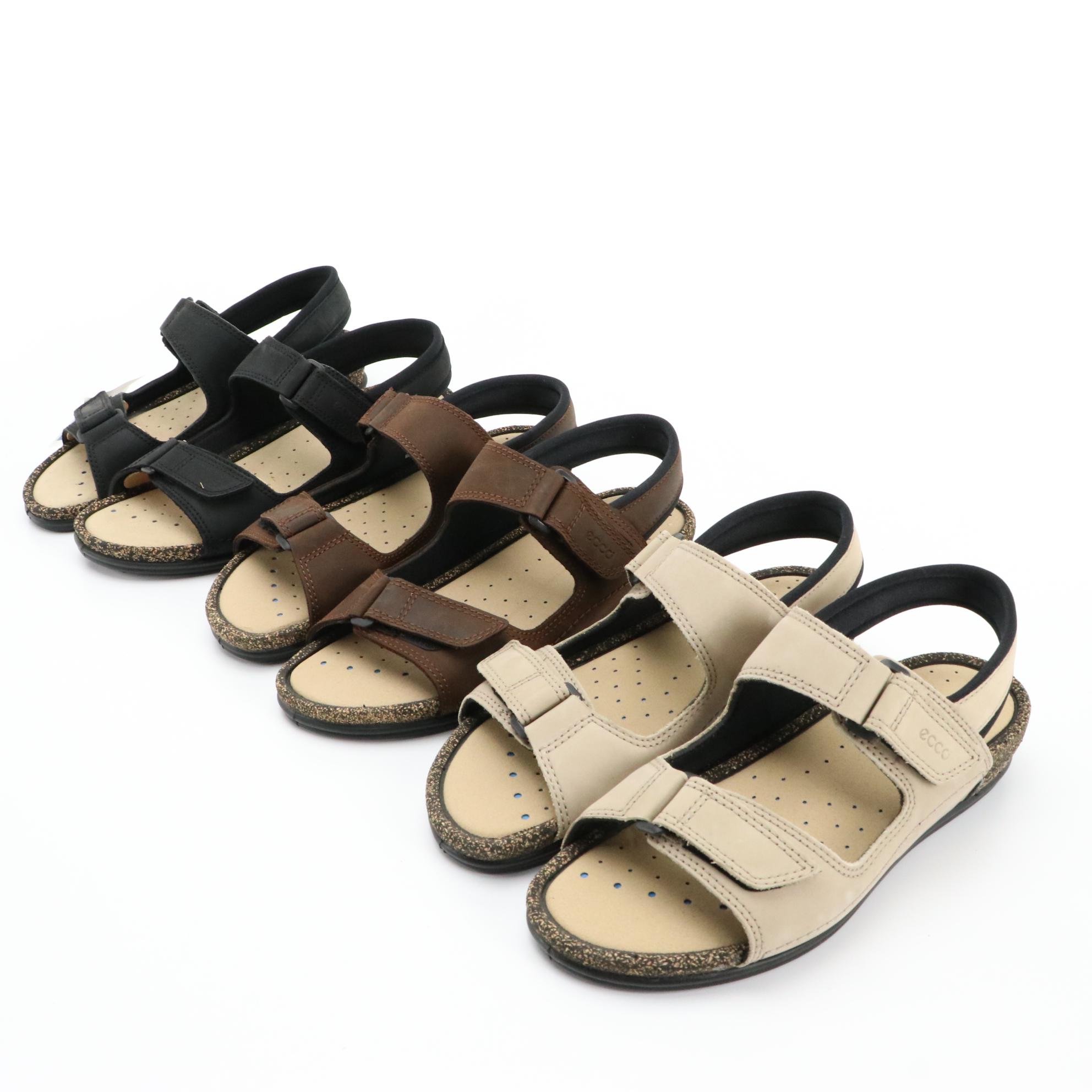 ECCO® Cosmo II Sandals in Black, Brown & Taupe Nubuck Leather, New in Boxes