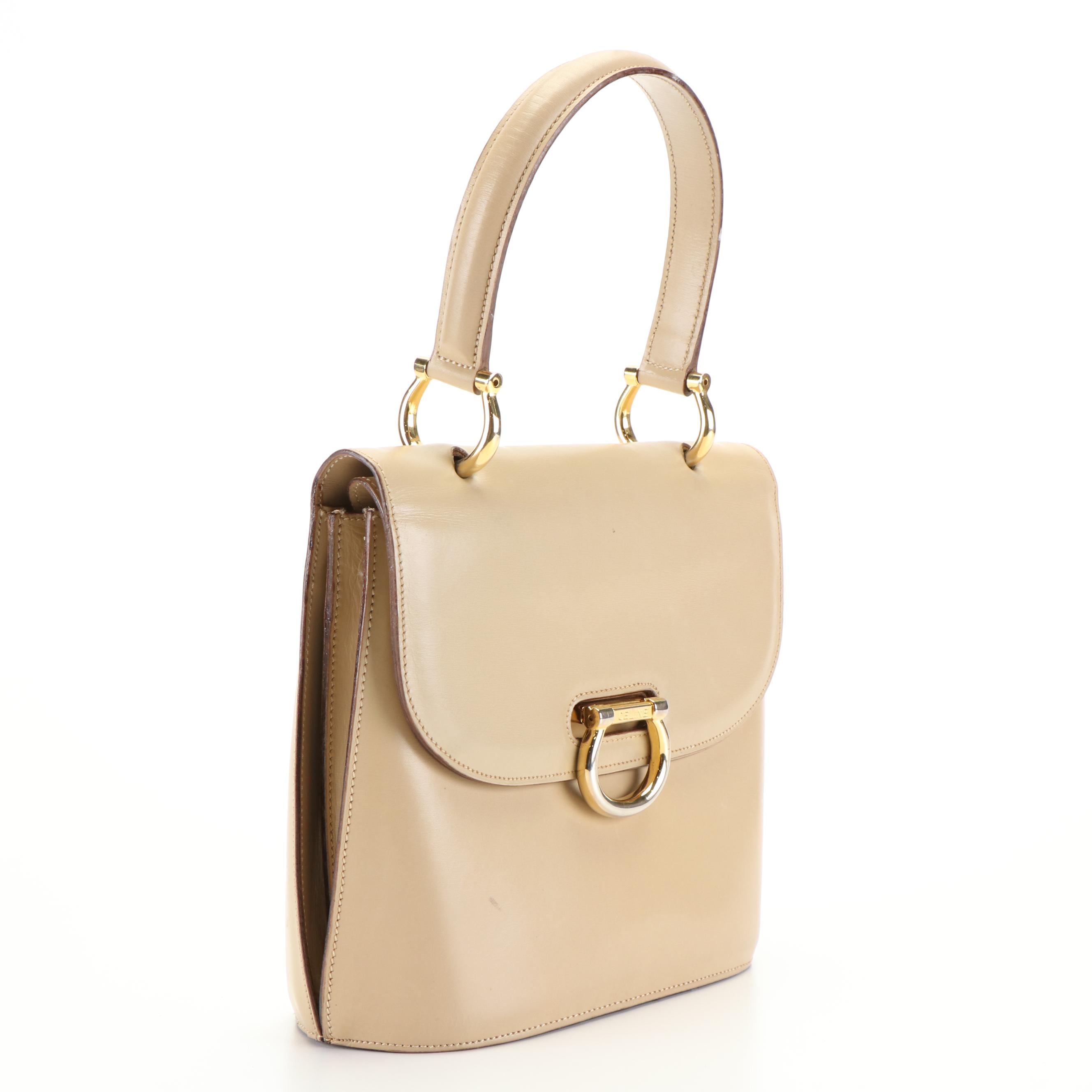 Céline Double Flap Handbag in Beige Leather