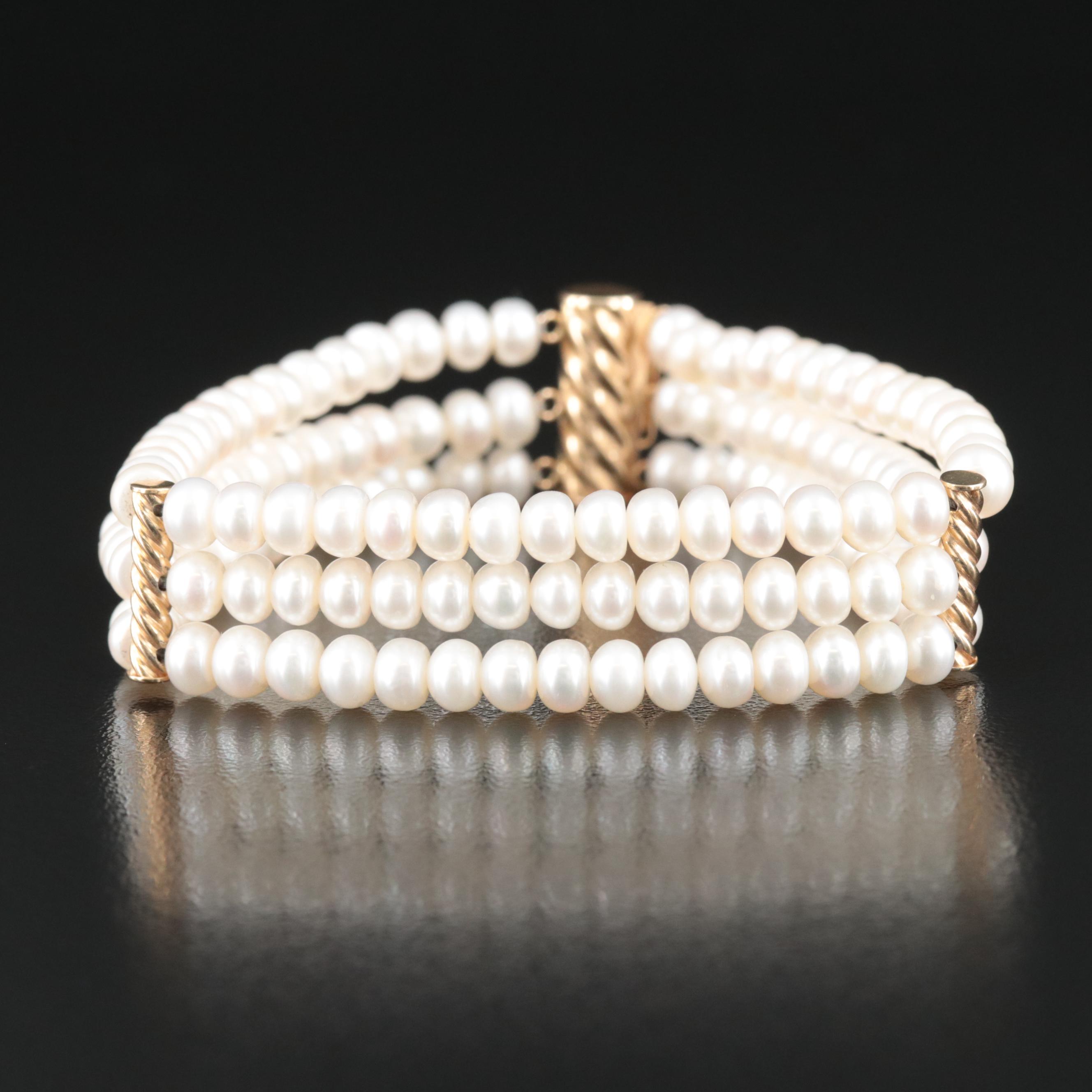 14K Pearl Triple-Strand Bracelet
