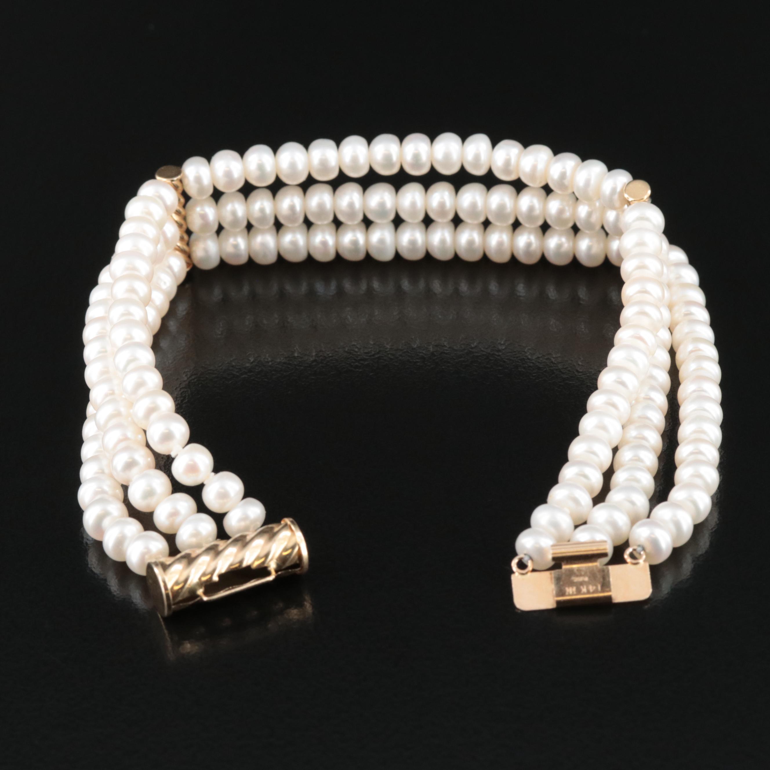 14K Pearl Triple-Strand Bracelet