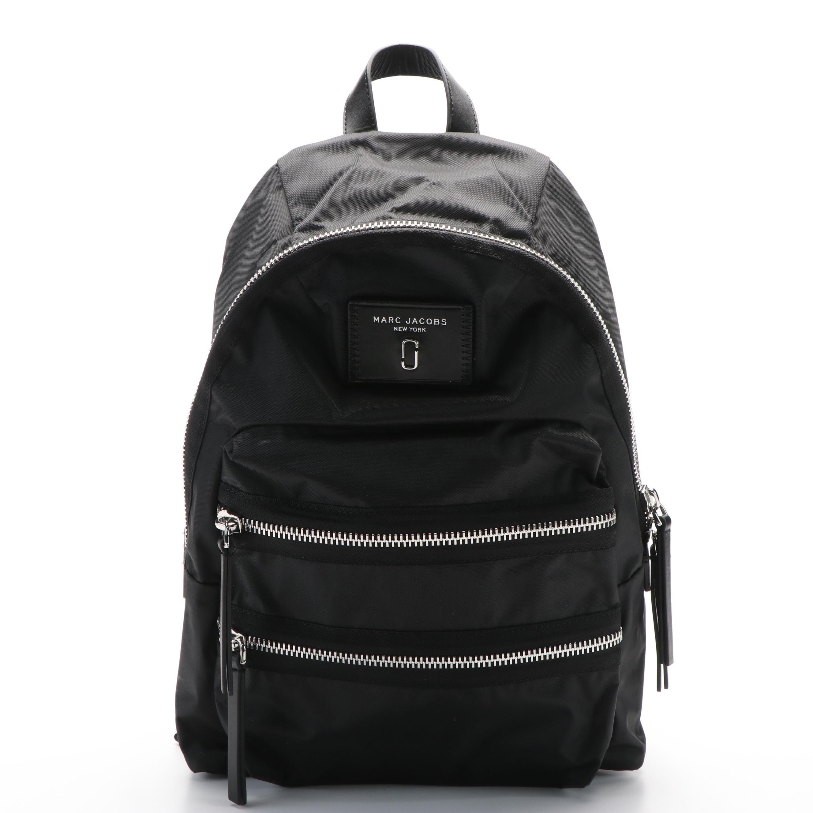 Marc Jacobs Biker Backpack in Black Nylon Canvas with Leather Trim