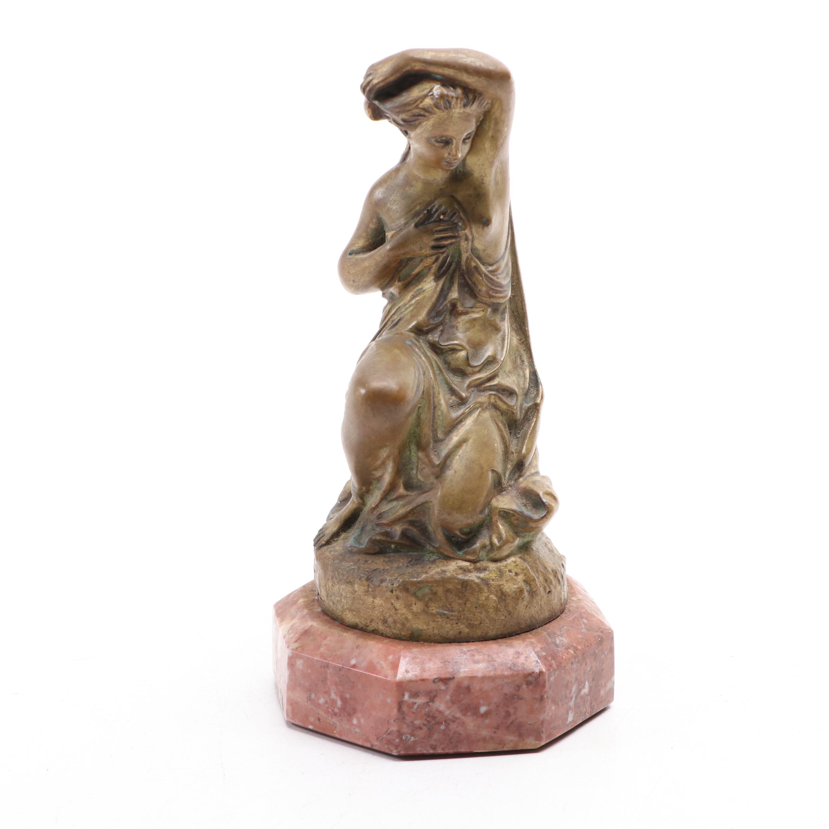 French Bathing Venus Sculpture after Leveque with Other Candlesticks