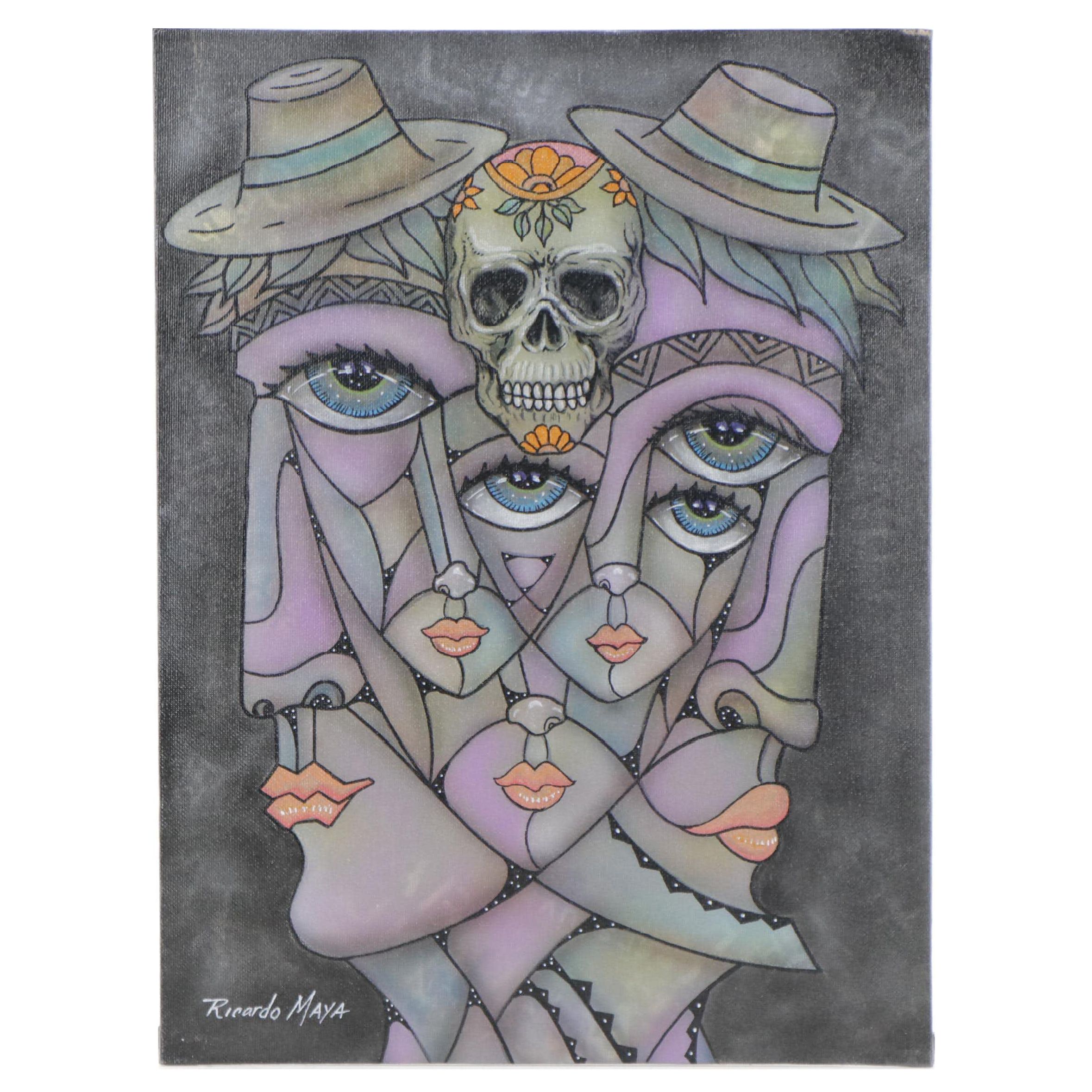 Ricardo Maya Acrylic Surreal Portrait Painting,  21st Century