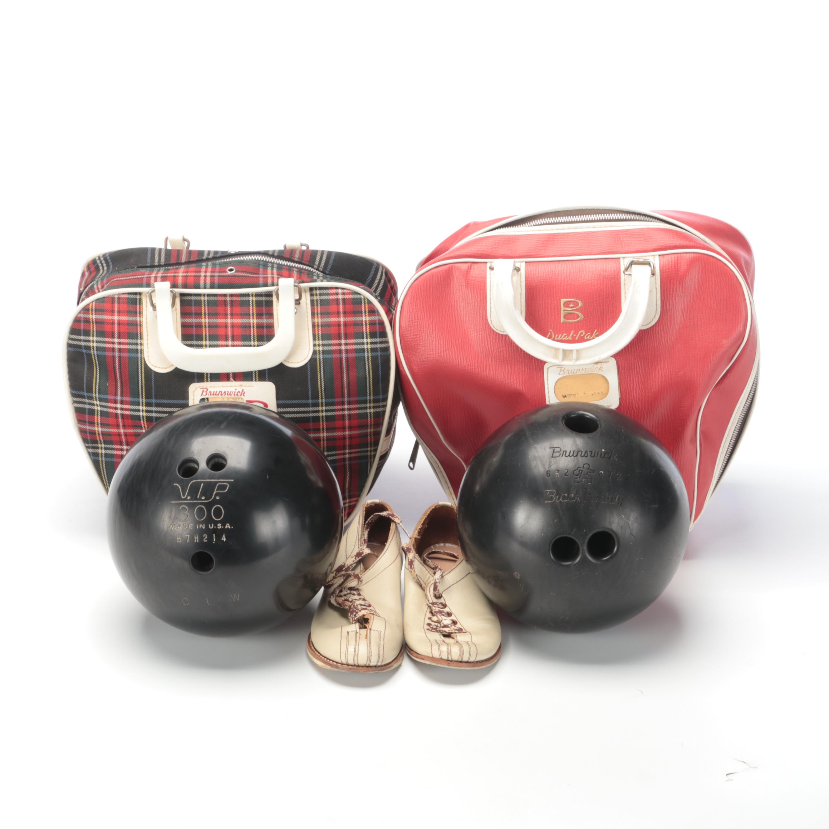 VIP 300 and Brunswick Bowling Balls With Cases and Shoes
