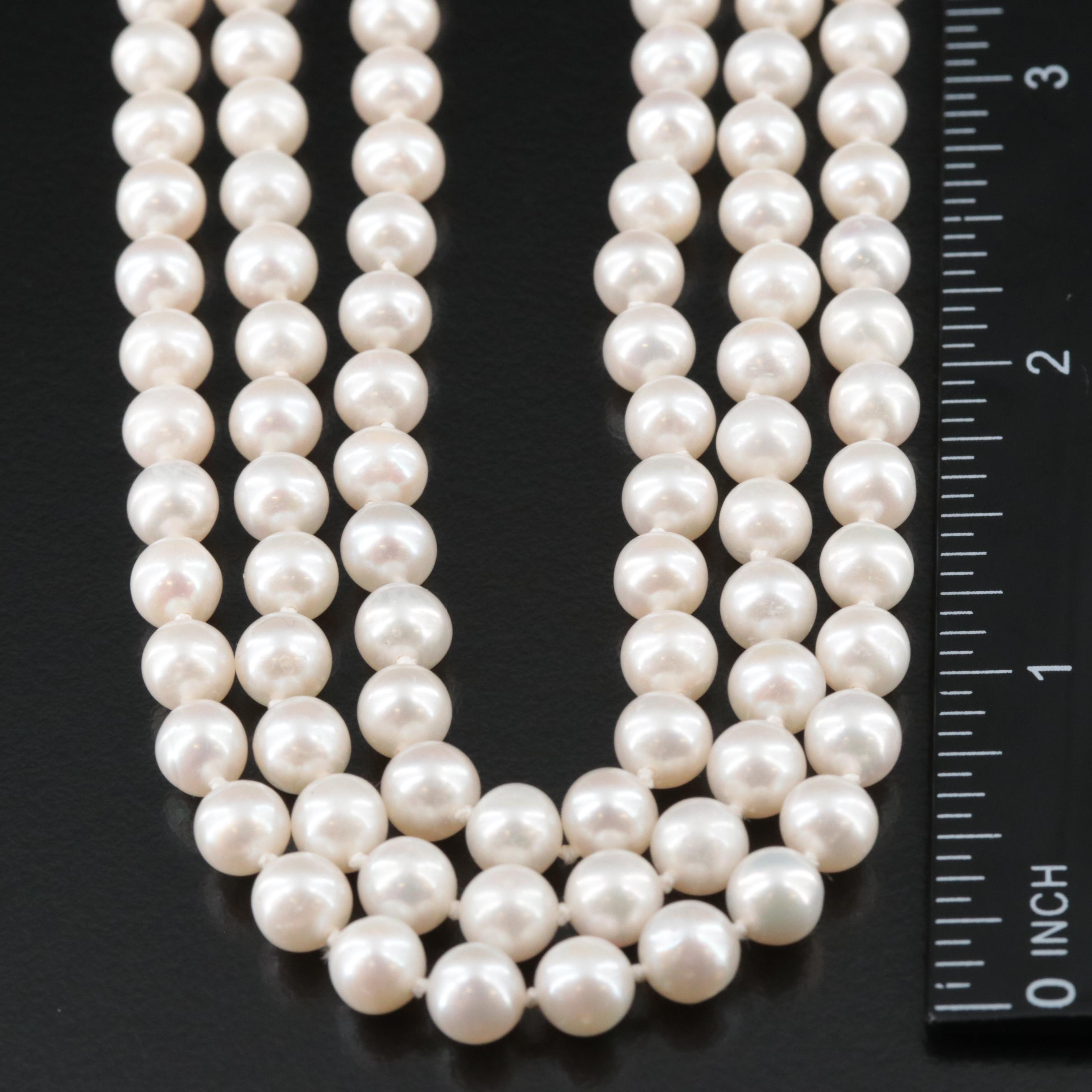 Pearl Triple Strand Necklace with 14K Clasp