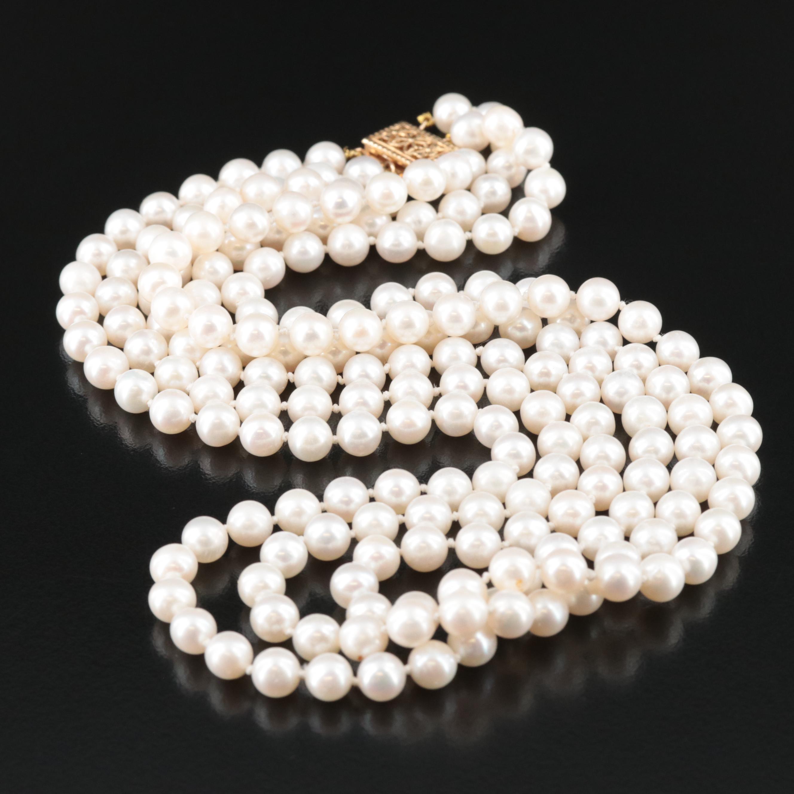 Pearl Triple Strand Necklace with 14K Clasp