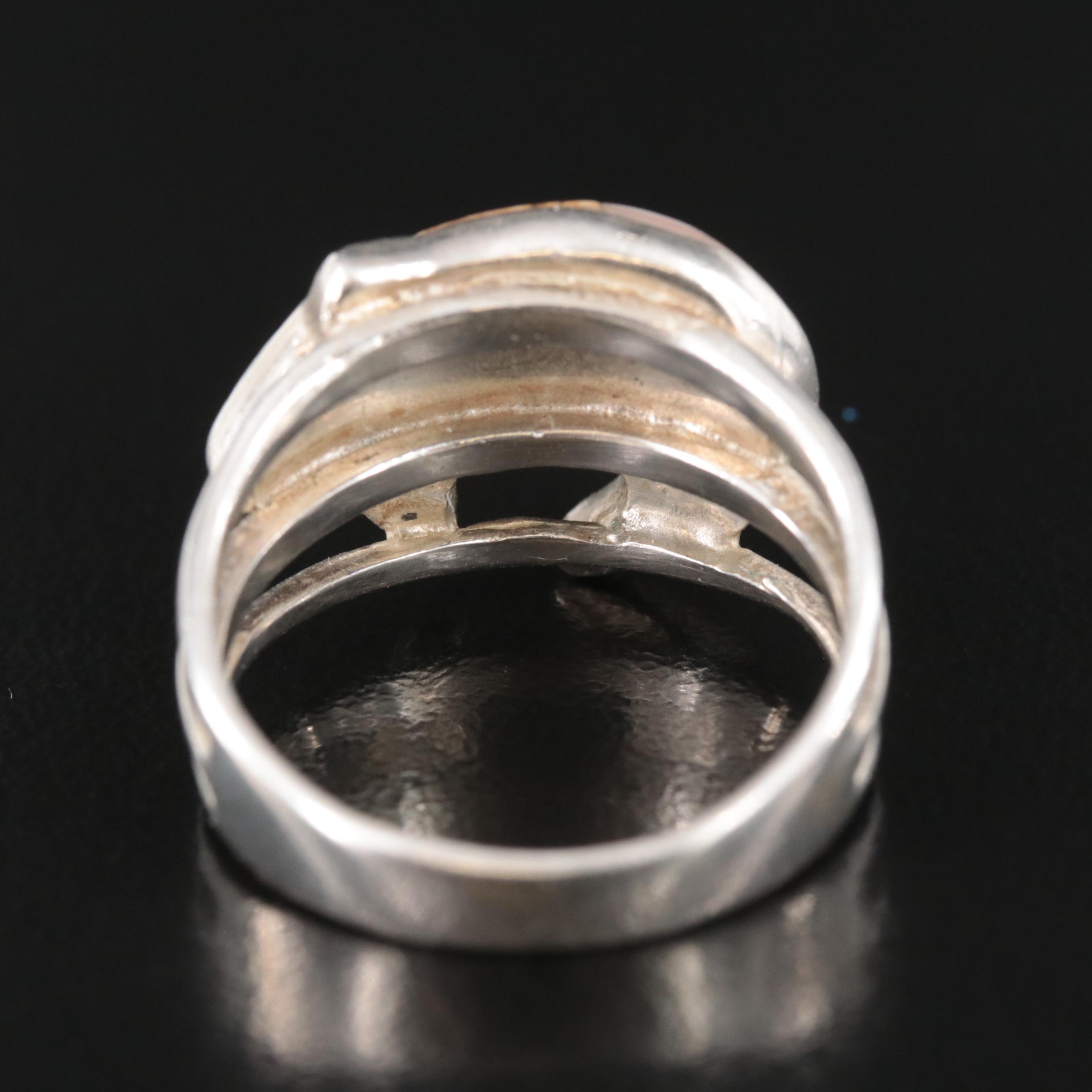 Sterling Jasper, Mother of Pearl, and Faux Turquoise Inlay Fetish Bear Ring