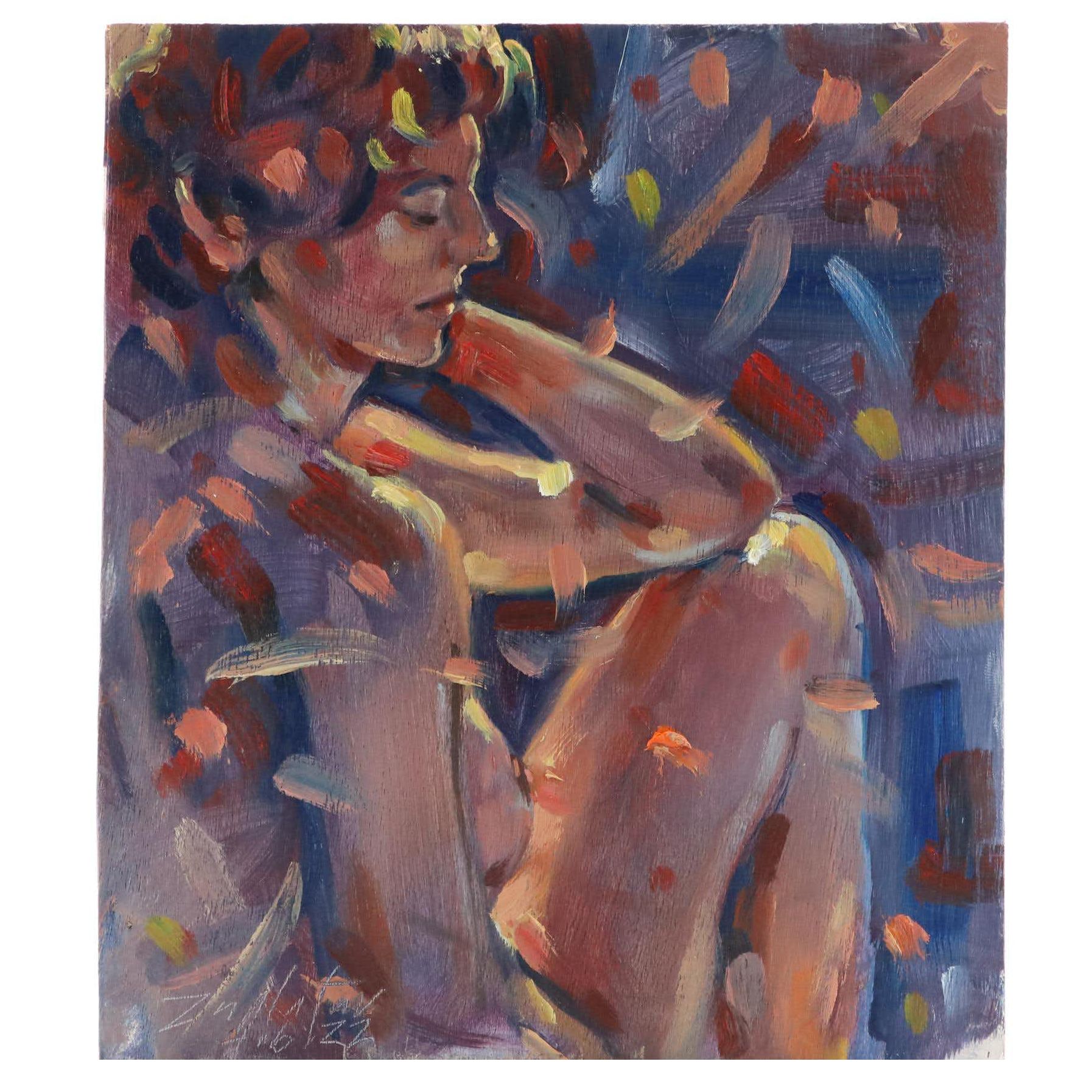 Raymond Zaplatar Oil Painting of Seated Female Nude, 2023
