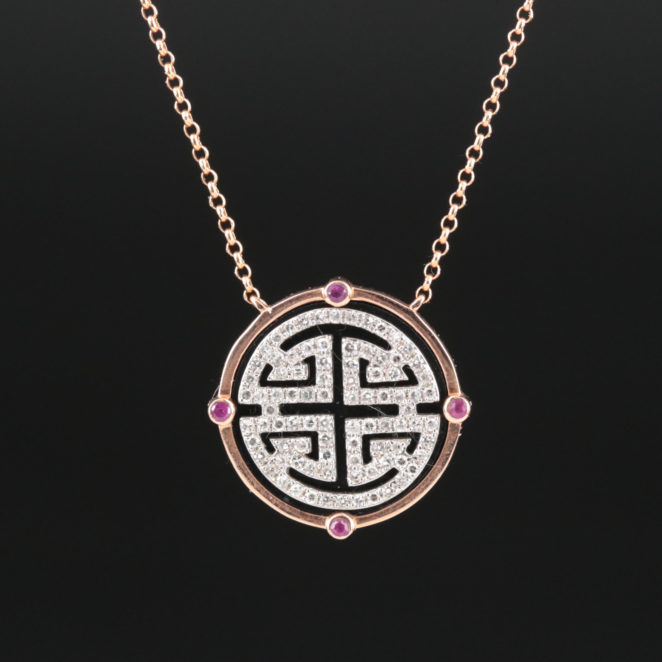 EFFY 14K Rose Gold Diamond and Ruby Necklace with White Gold Accents