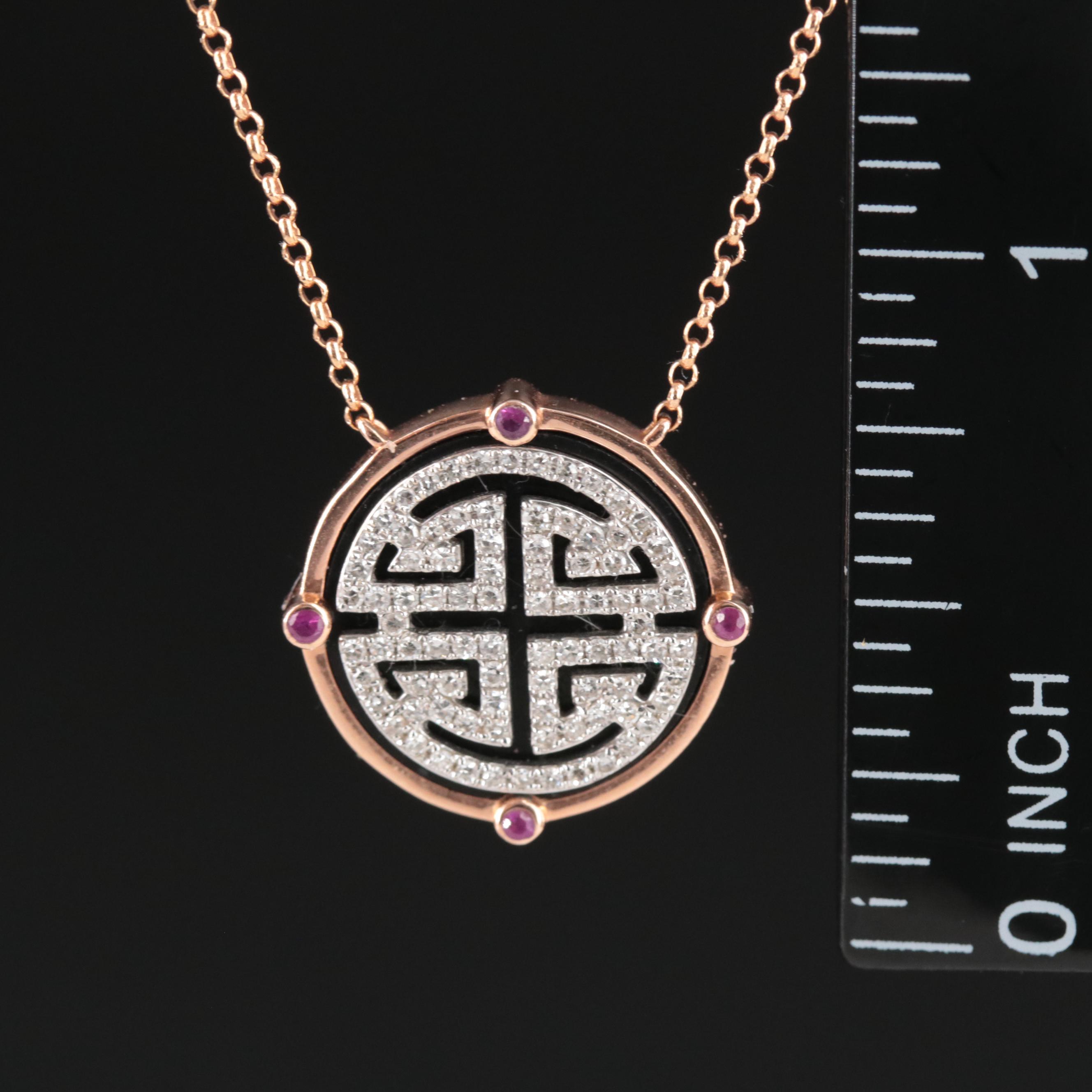 EFFY 14K Rose Gold Diamond and Ruby Necklace with White Gold Accents