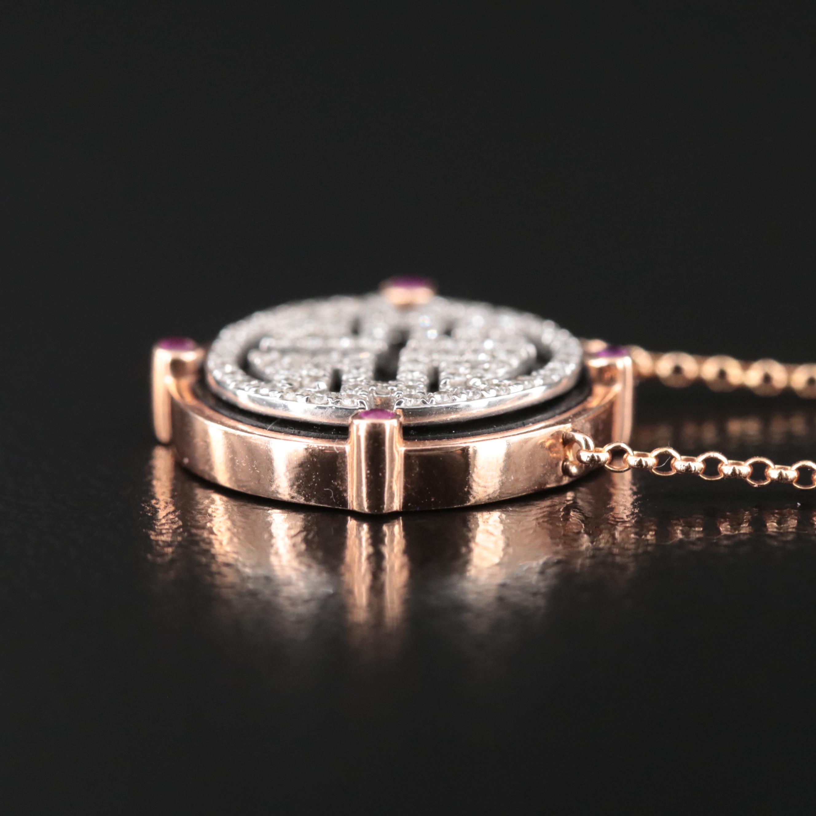 EFFY 14K Rose Gold Diamond and Ruby Necklace with White Gold Accents