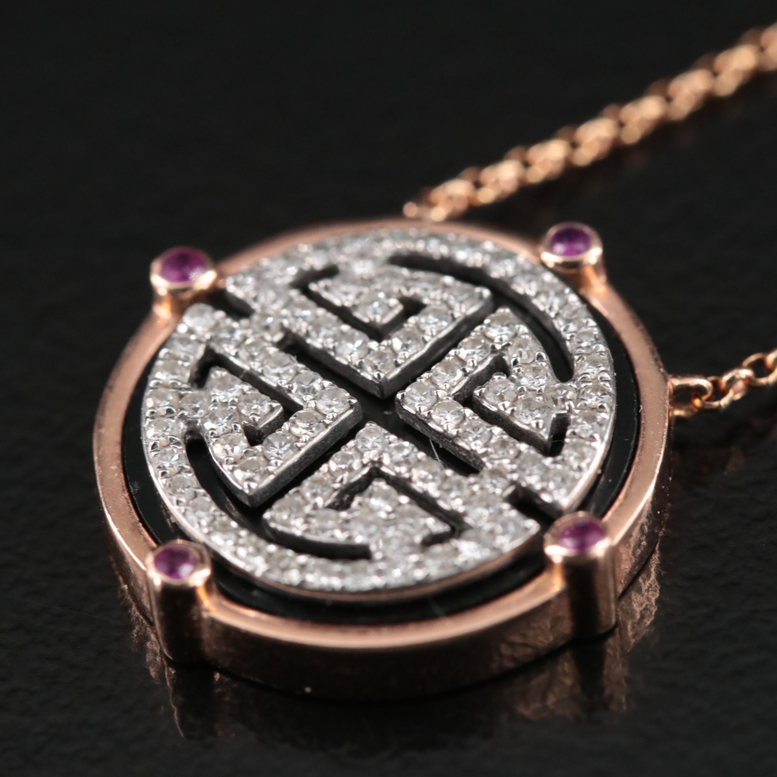 EFFY 14K Rose Gold Diamond and Ruby Necklace with White Gold Accents