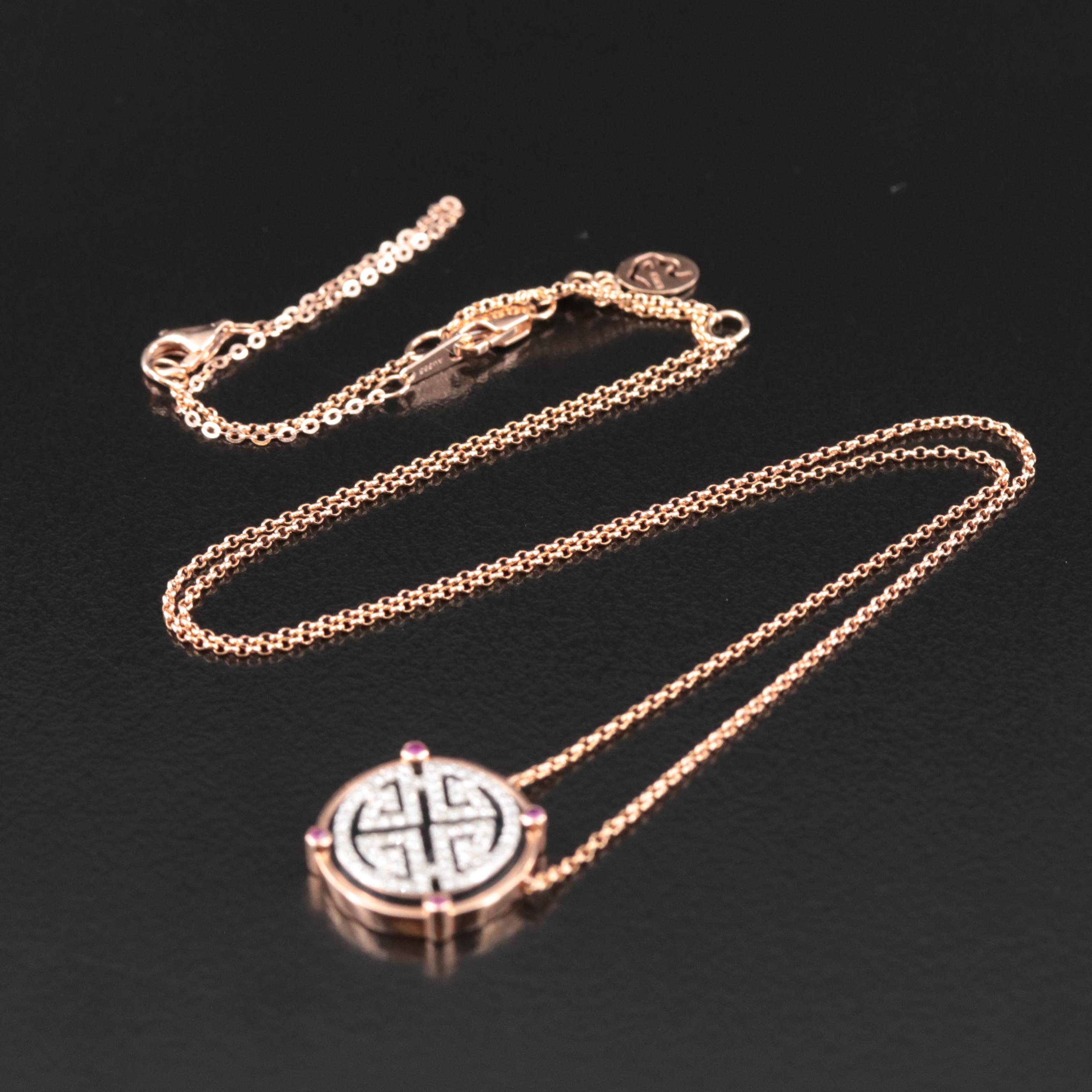 EFFY 14K Rose Gold Diamond and Ruby Necklace with White Gold Accents
