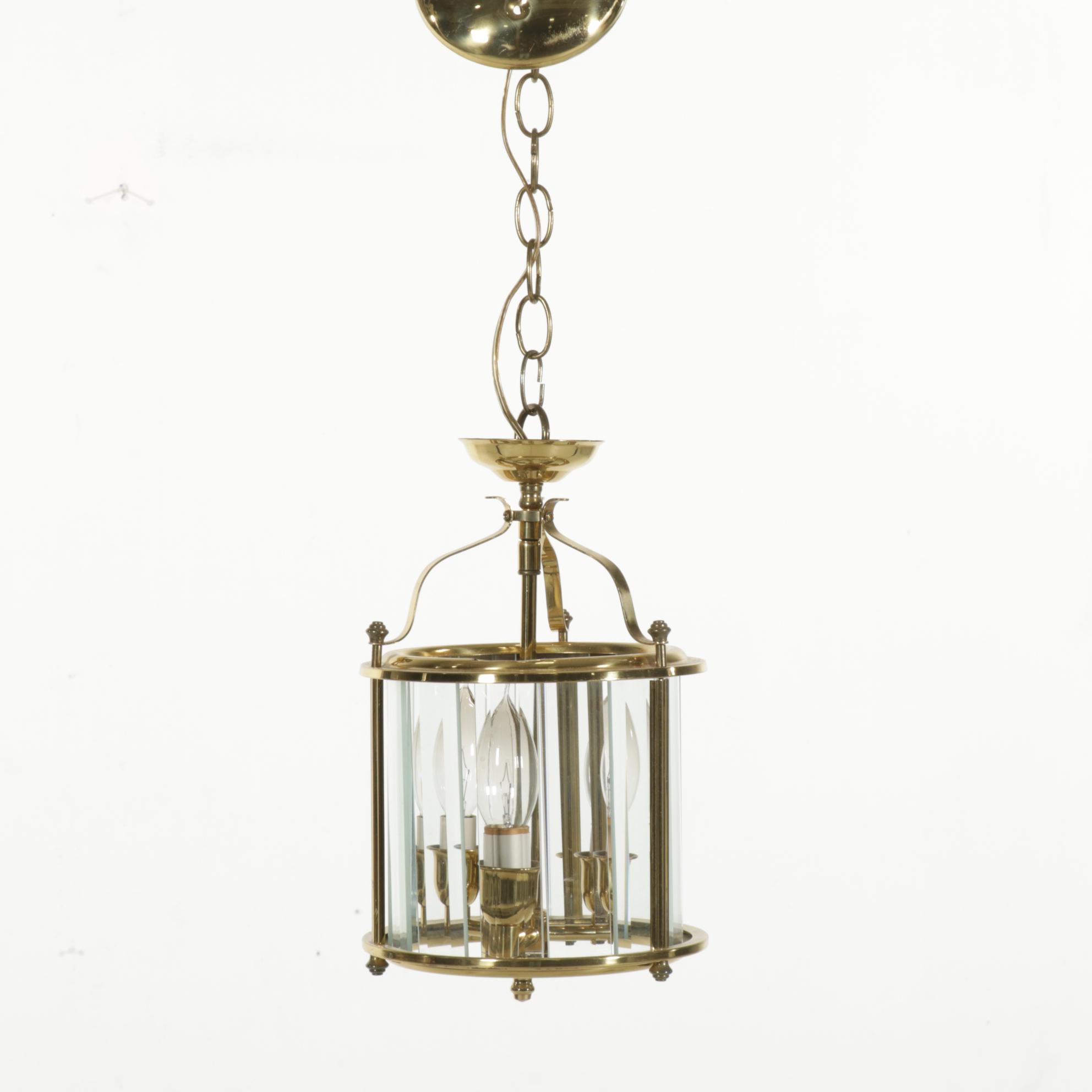 Colonial Style Lacquered Brass and Prism Glass Pendant, Late 20th C