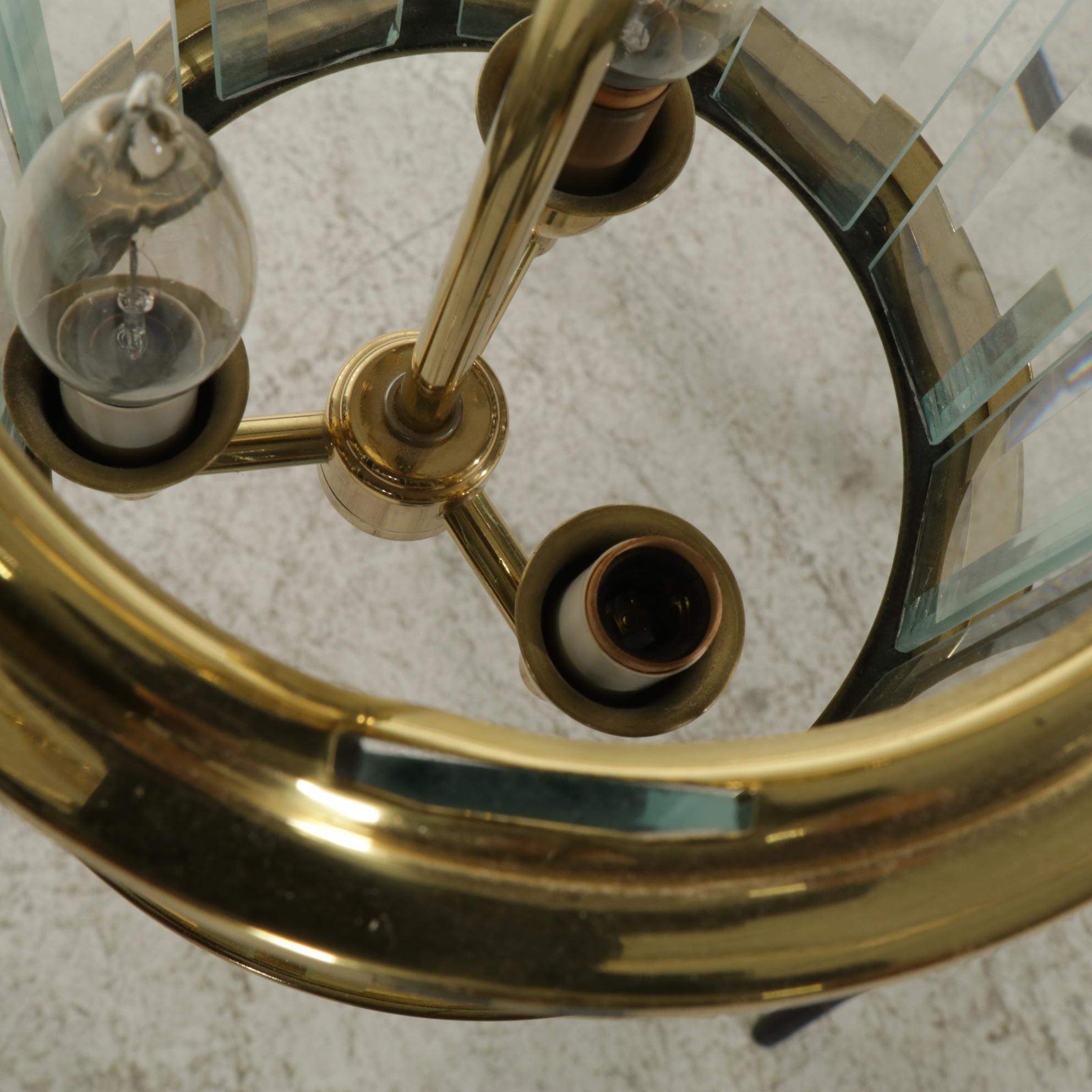 Colonial Style Lacquered Brass and Prism Glass Pendant, Late 20th C