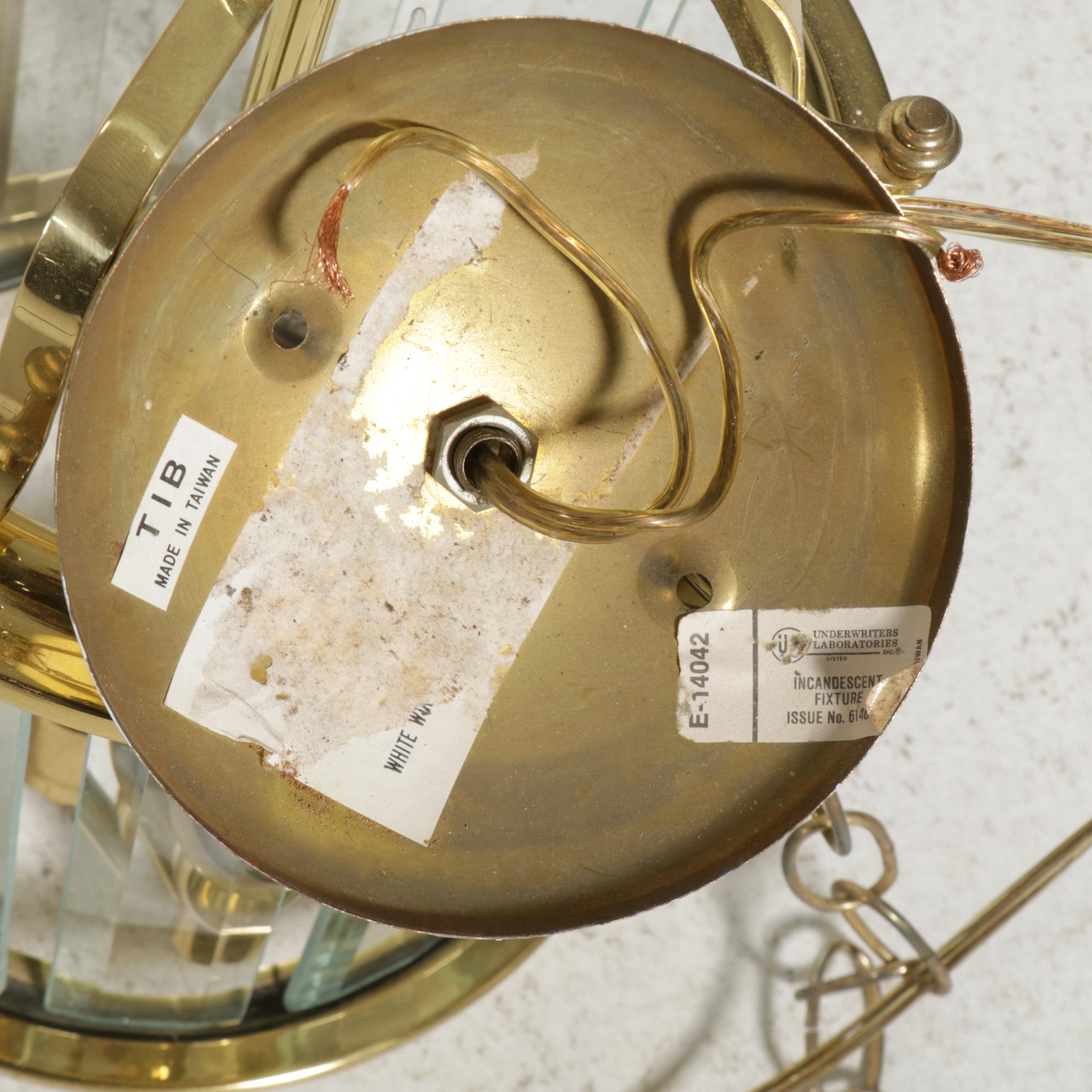 Colonial Style Lacquered Brass and Prism Glass Pendant, Late 20th C