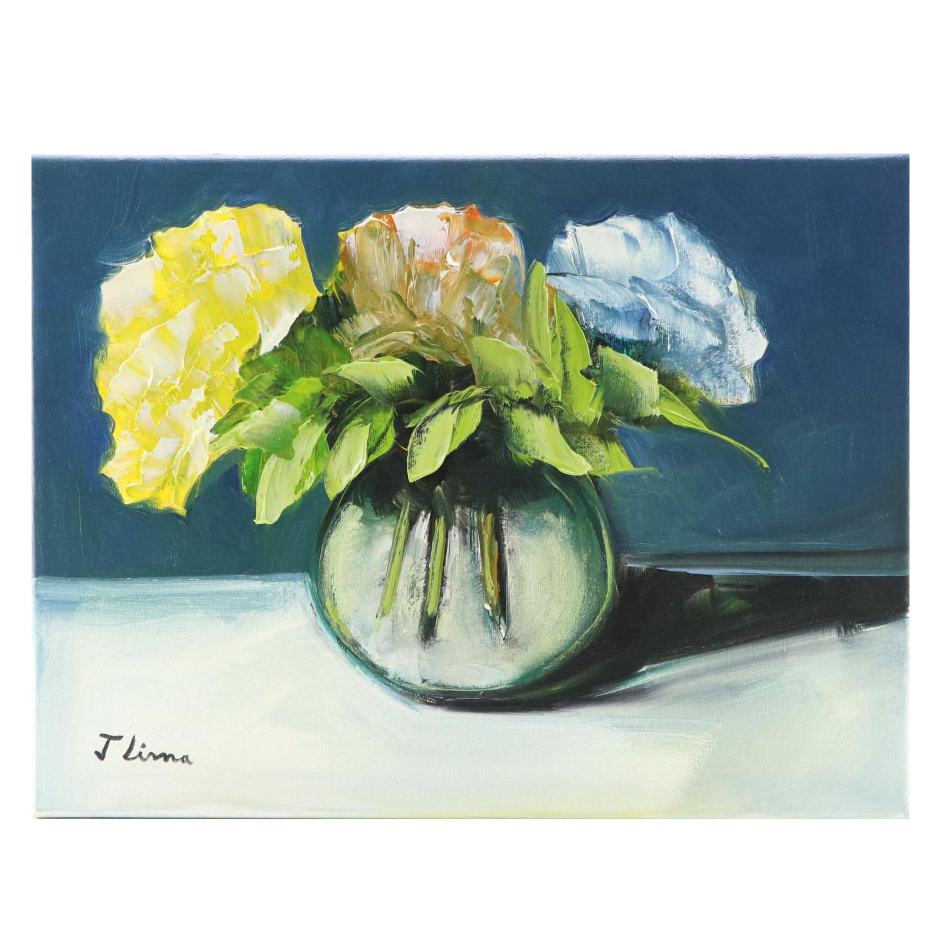 José M. Lima Floral Still Life Oil Painting, 2023