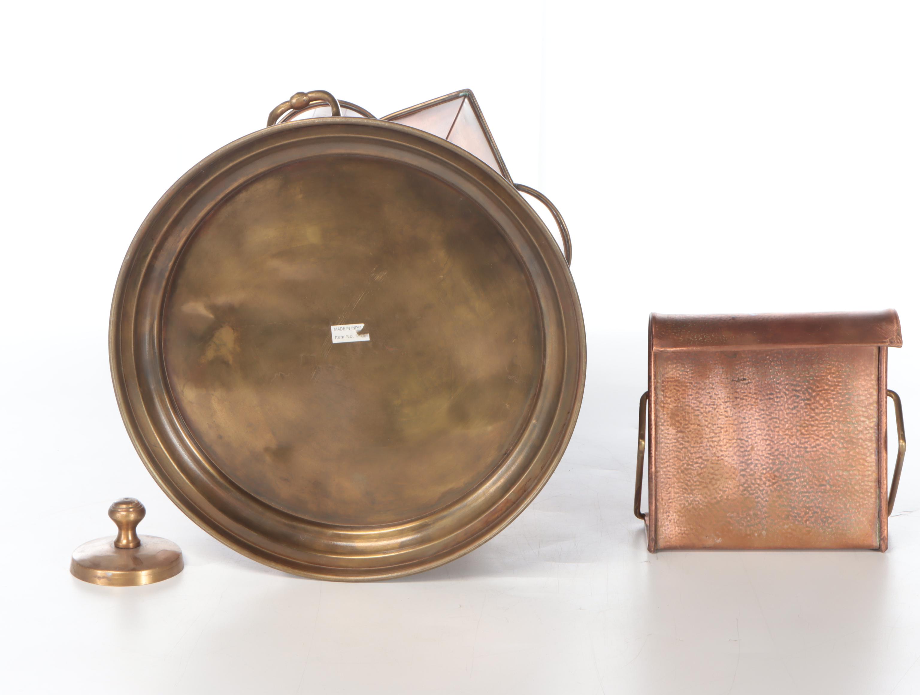 Indian Art Deco Brass and Copper Four-Bottle Wine Cooler with Stand