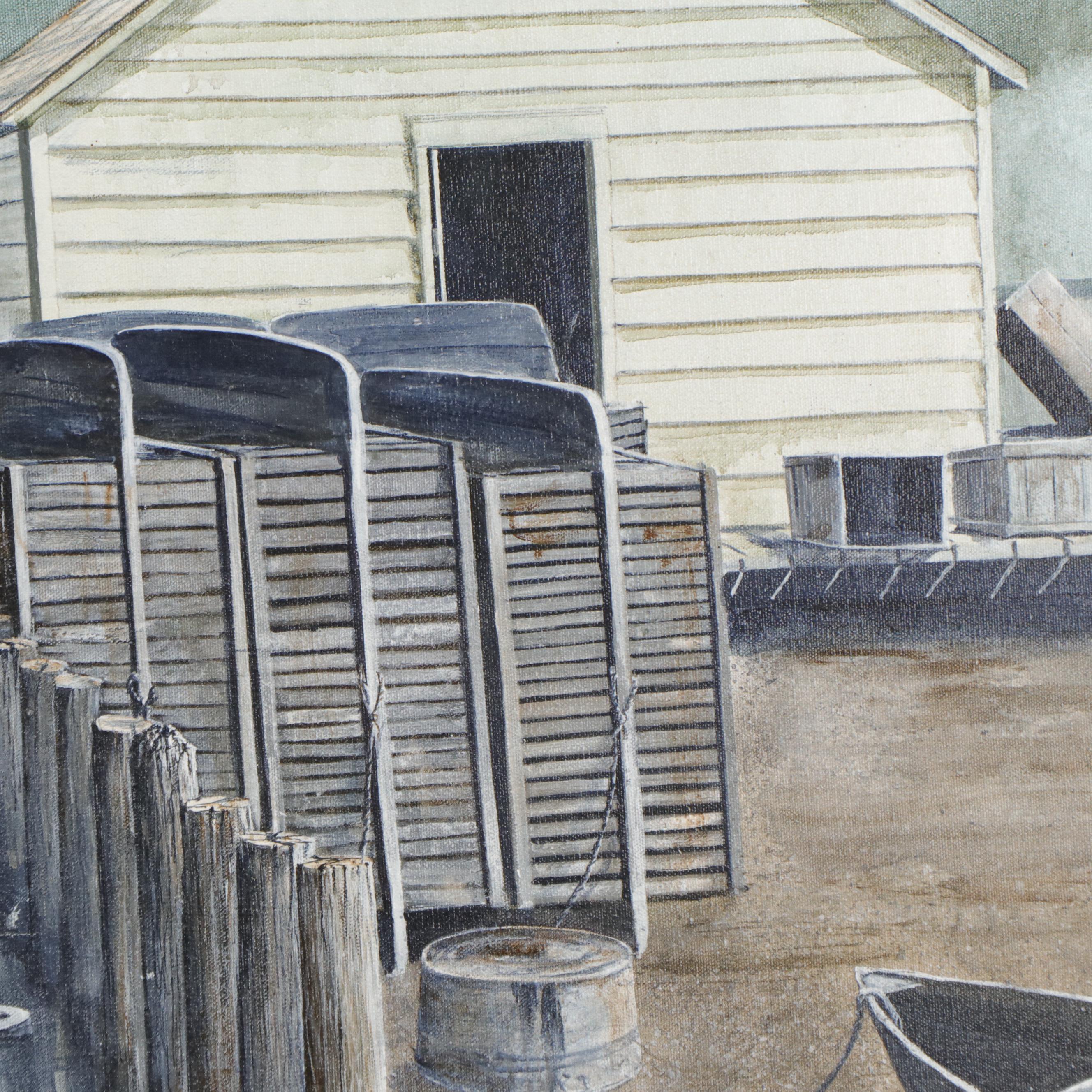 Bill Carnes Chesapeake Bay Harbor Painting, Late 20th Century