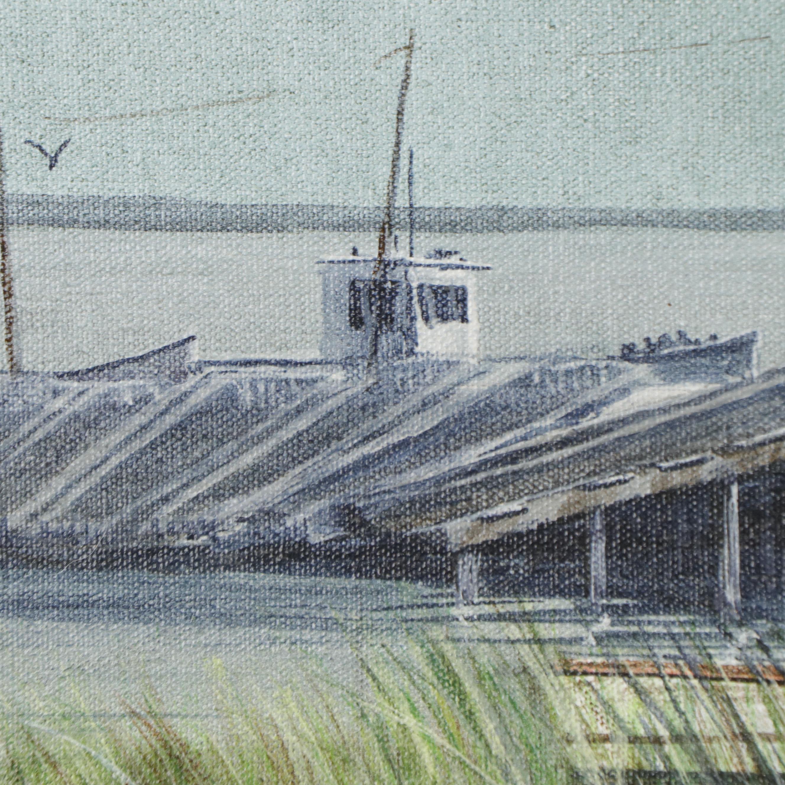 Bill Carnes Chesapeake Bay Harbor Painting, Late 20th Century