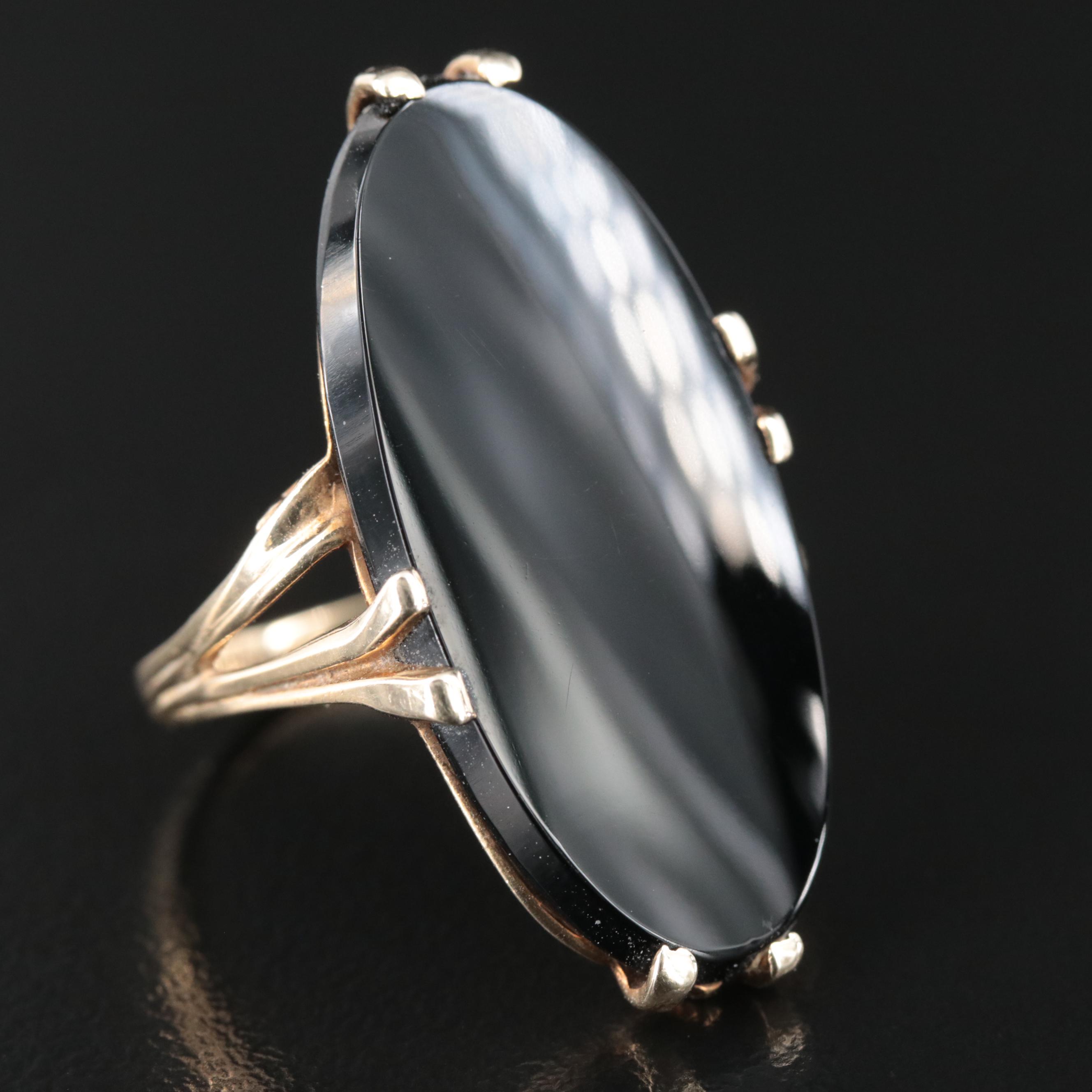 10K Black Onyx Solitaire Ring