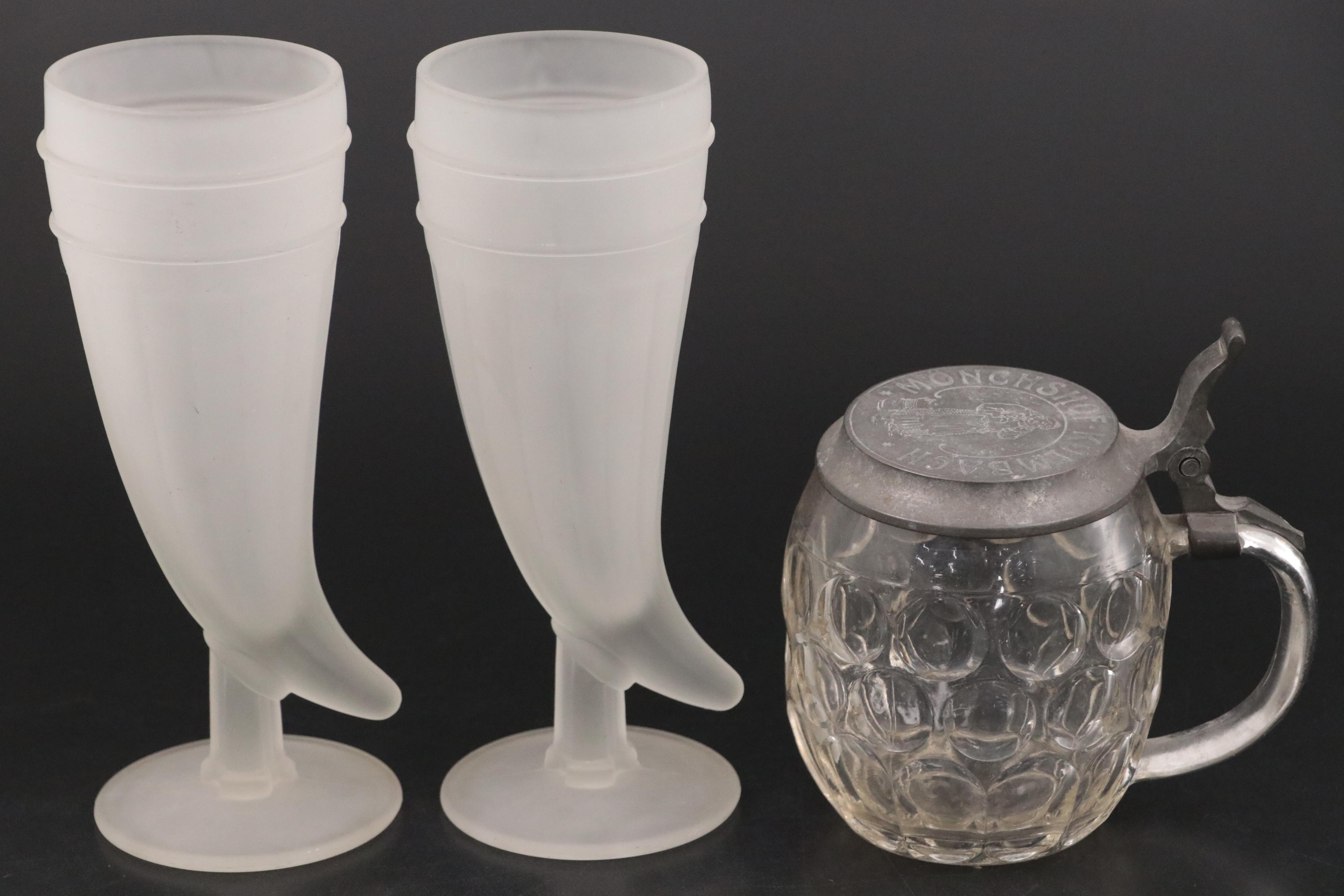 Frosted Glass Drinking Horns, Steel Short Sword, and More