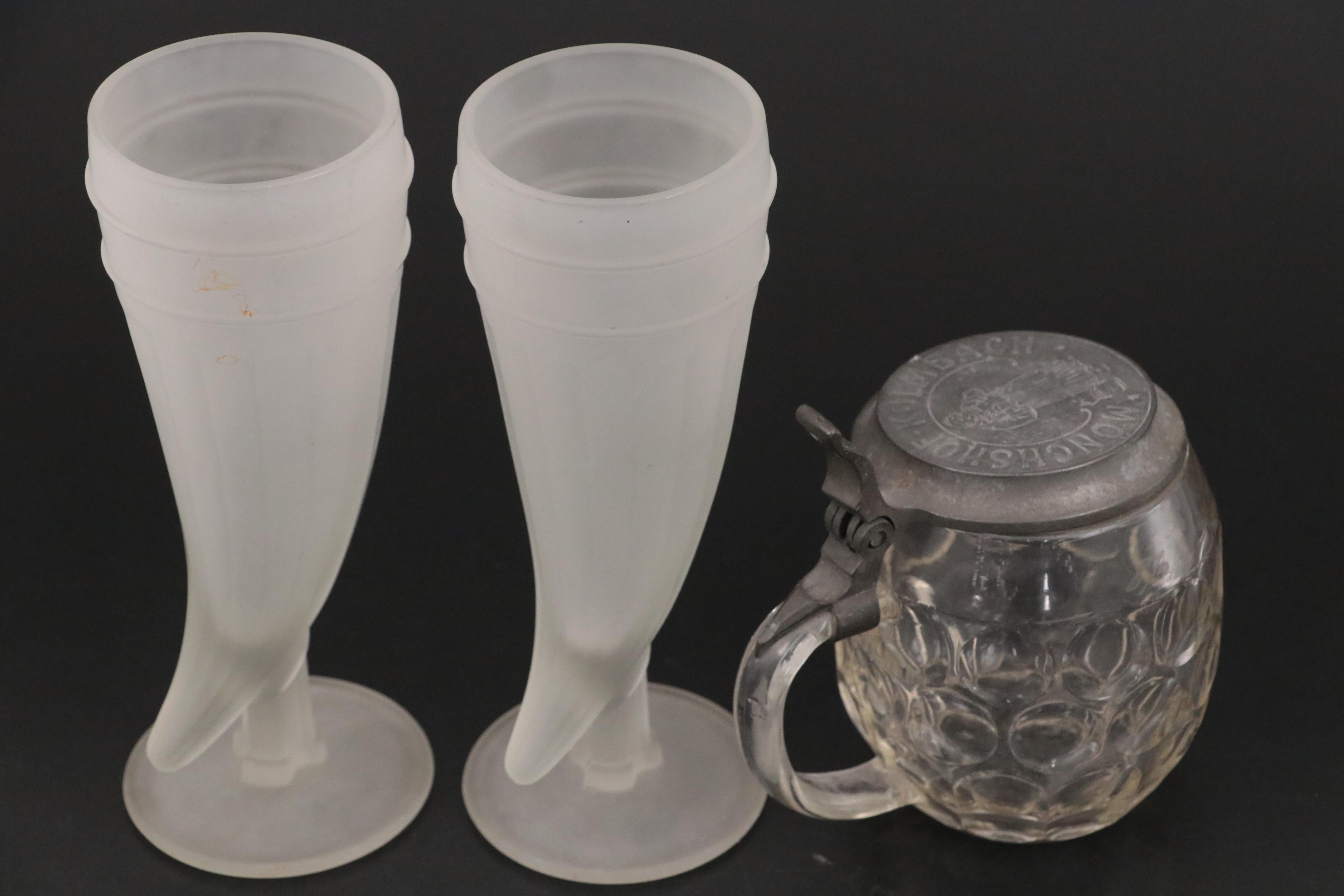 Frosted Glass Drinking Horns, Steel Short Sword, and More