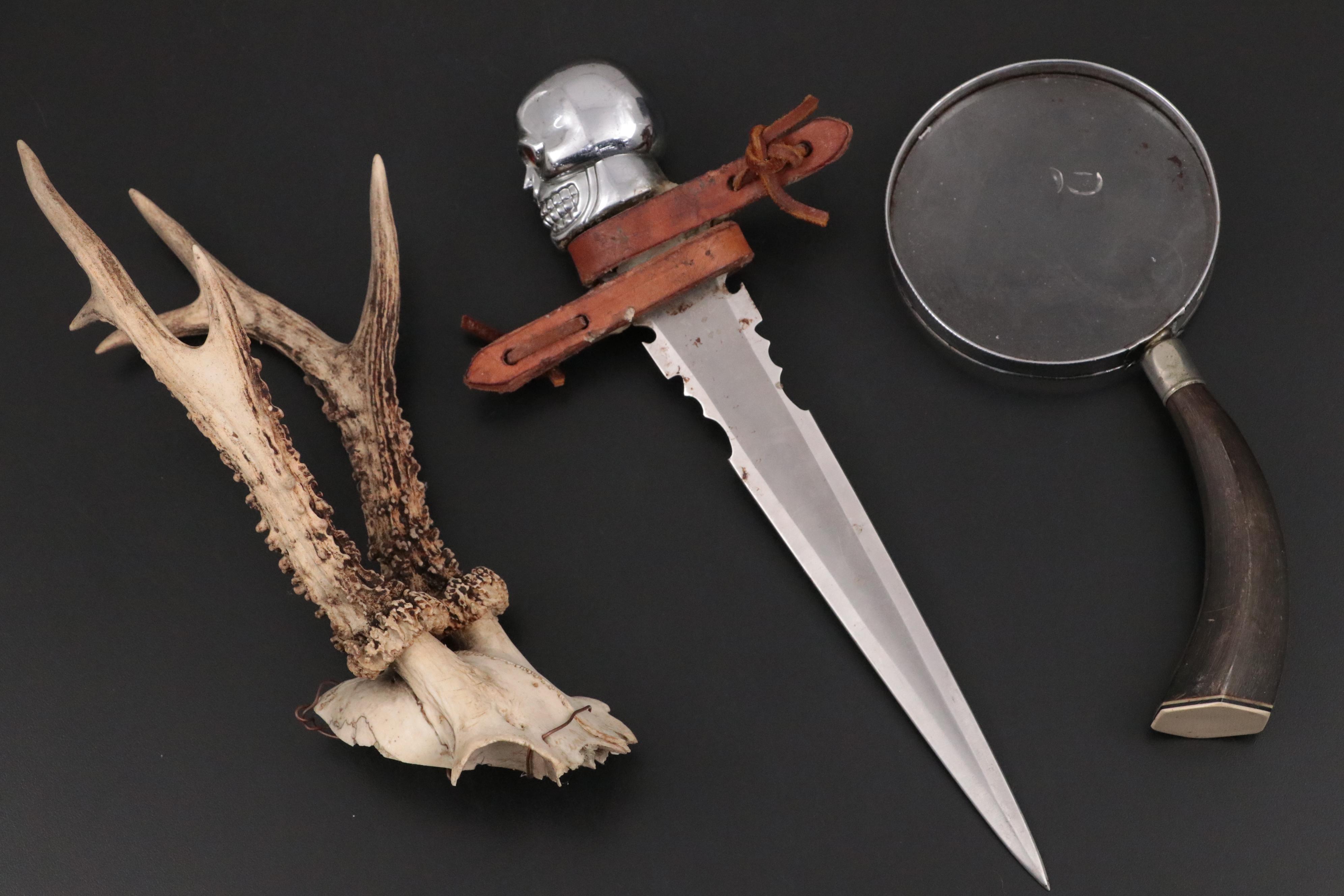 Frosted Glass Drinking Horns, Steel Short Sword, and More