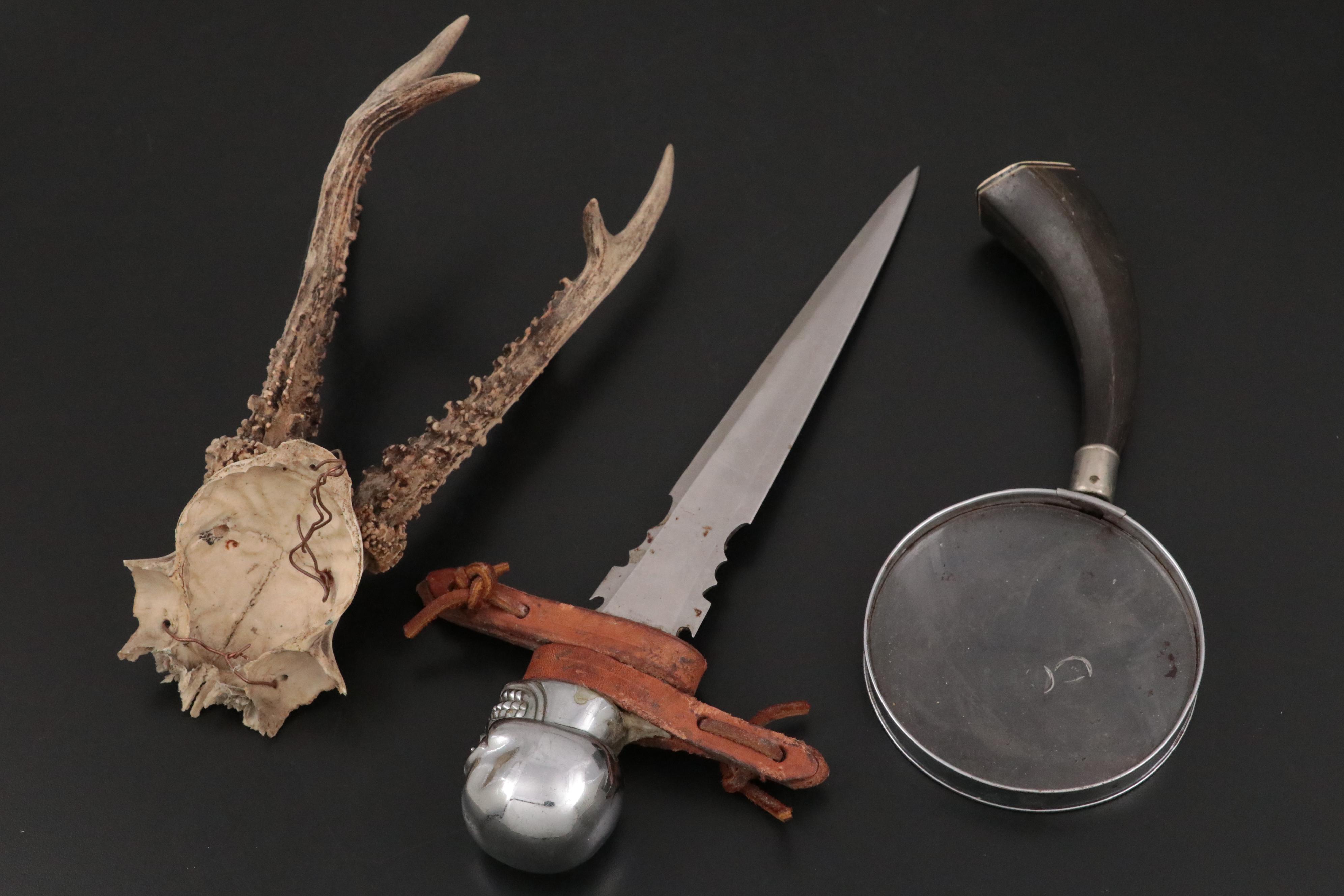 Frosted Glass Drinking Horns, Steel Short Sword, and More