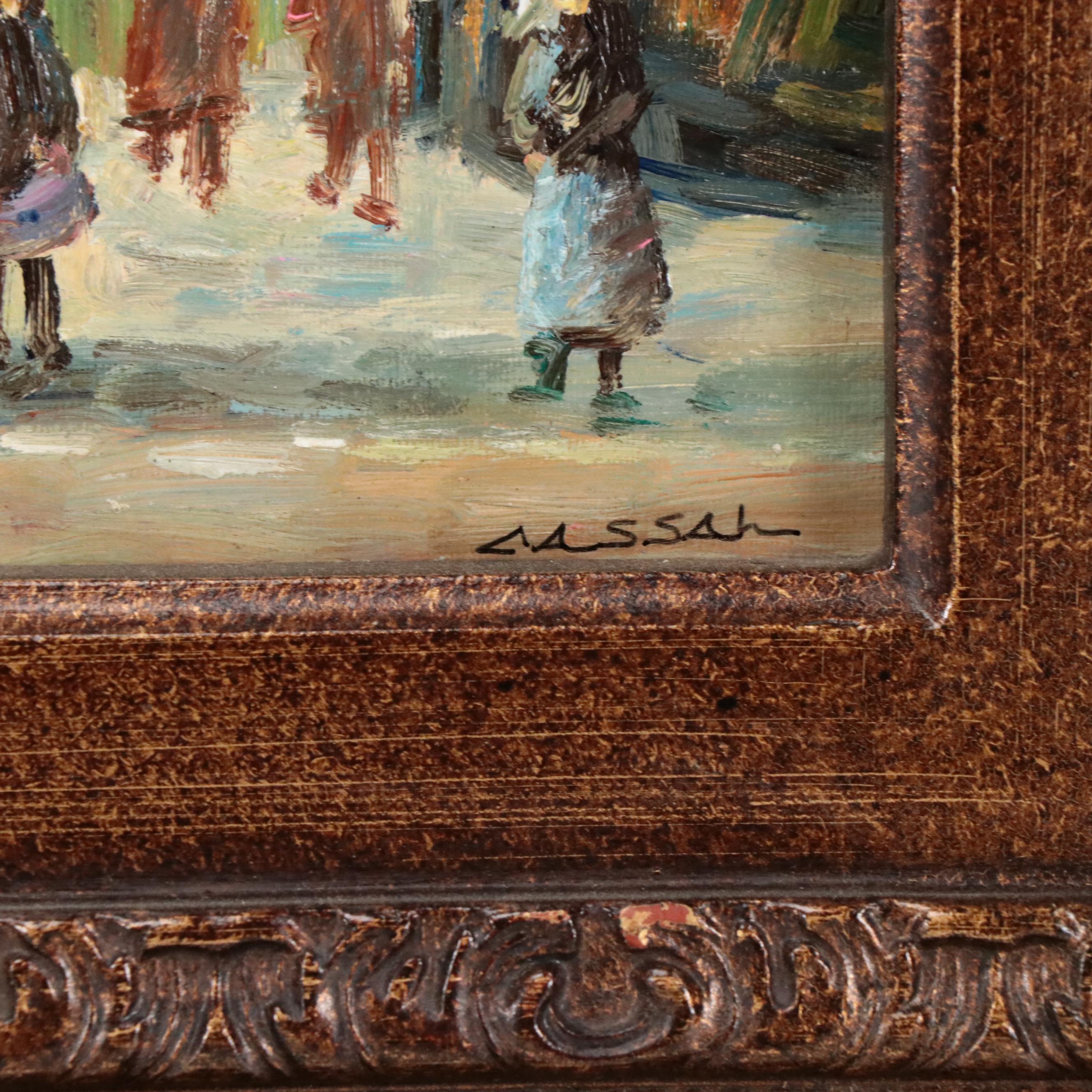 Post Impressionist Style Oil Painting of a Street Scene with Figures, 1988