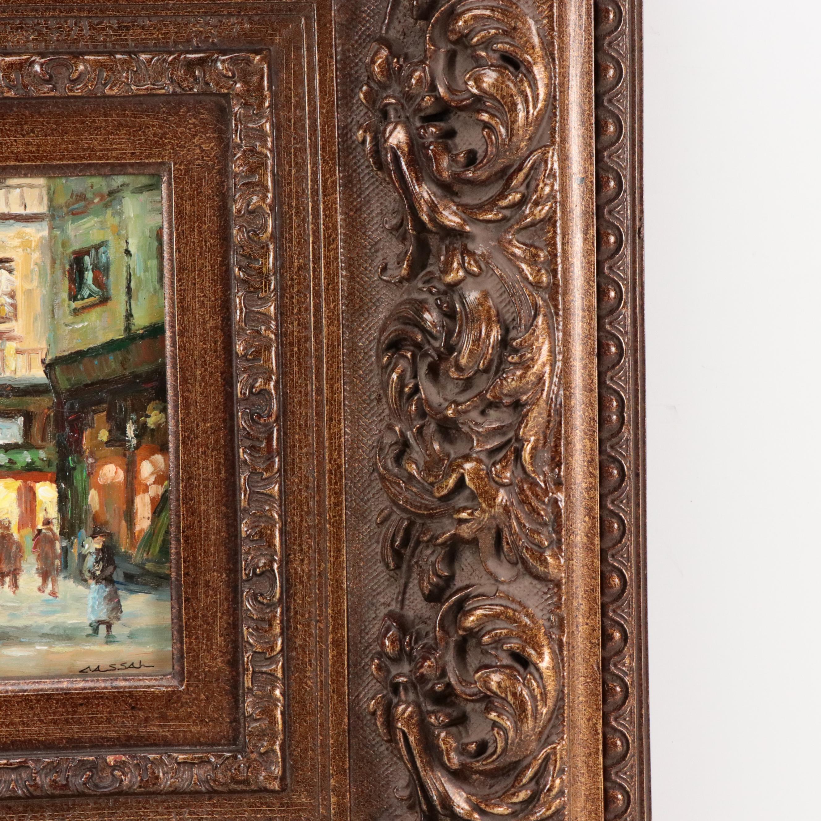 Post Impressionist Style Oil Painting of a Street Scene with Figures, 1988