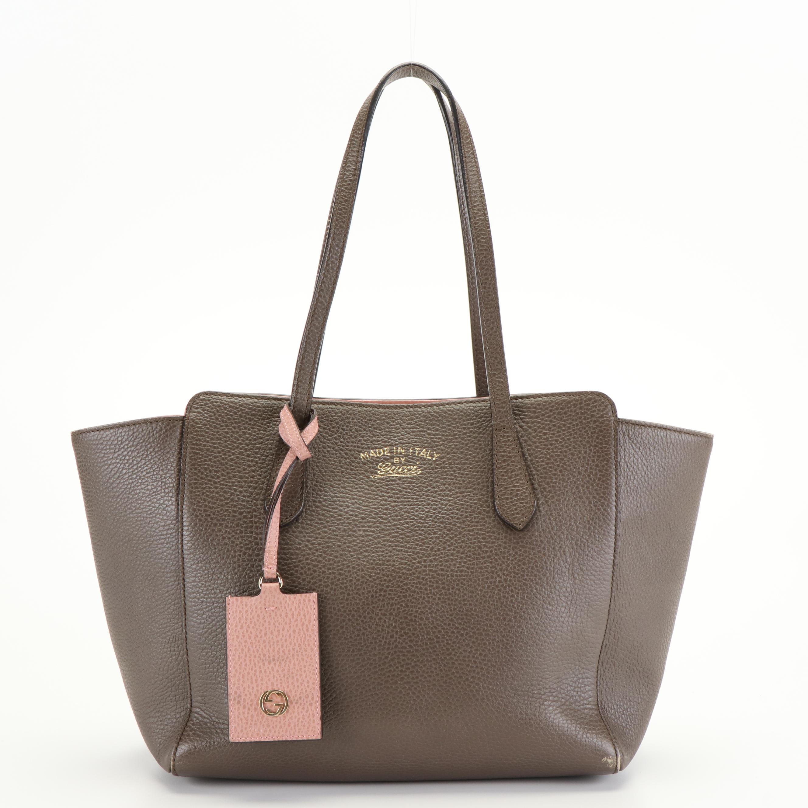 Gucci Swing Tote in Brown Grained Leather
