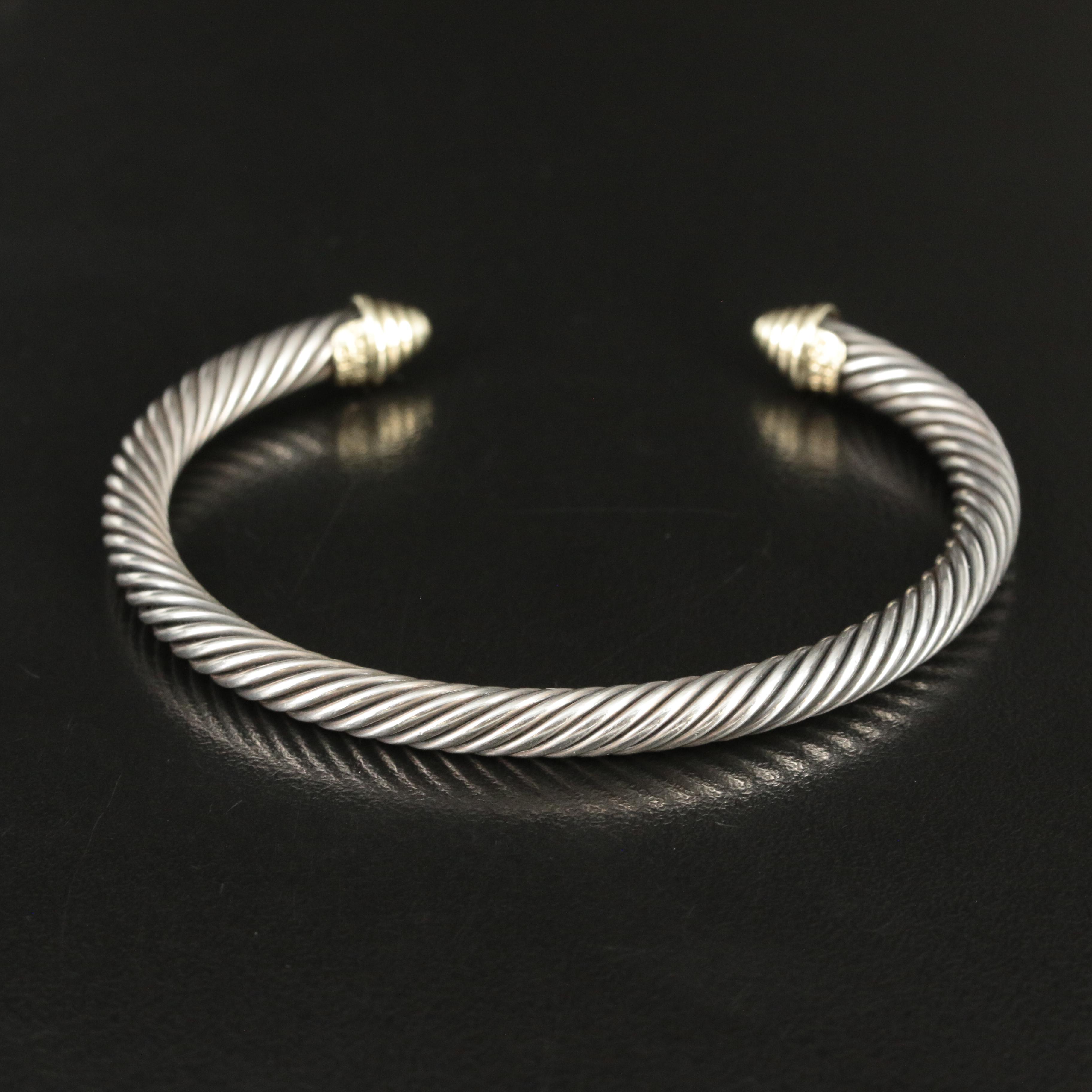 David Yurman Sterling 'Classic Cable' Cuff with 14K Terminals
