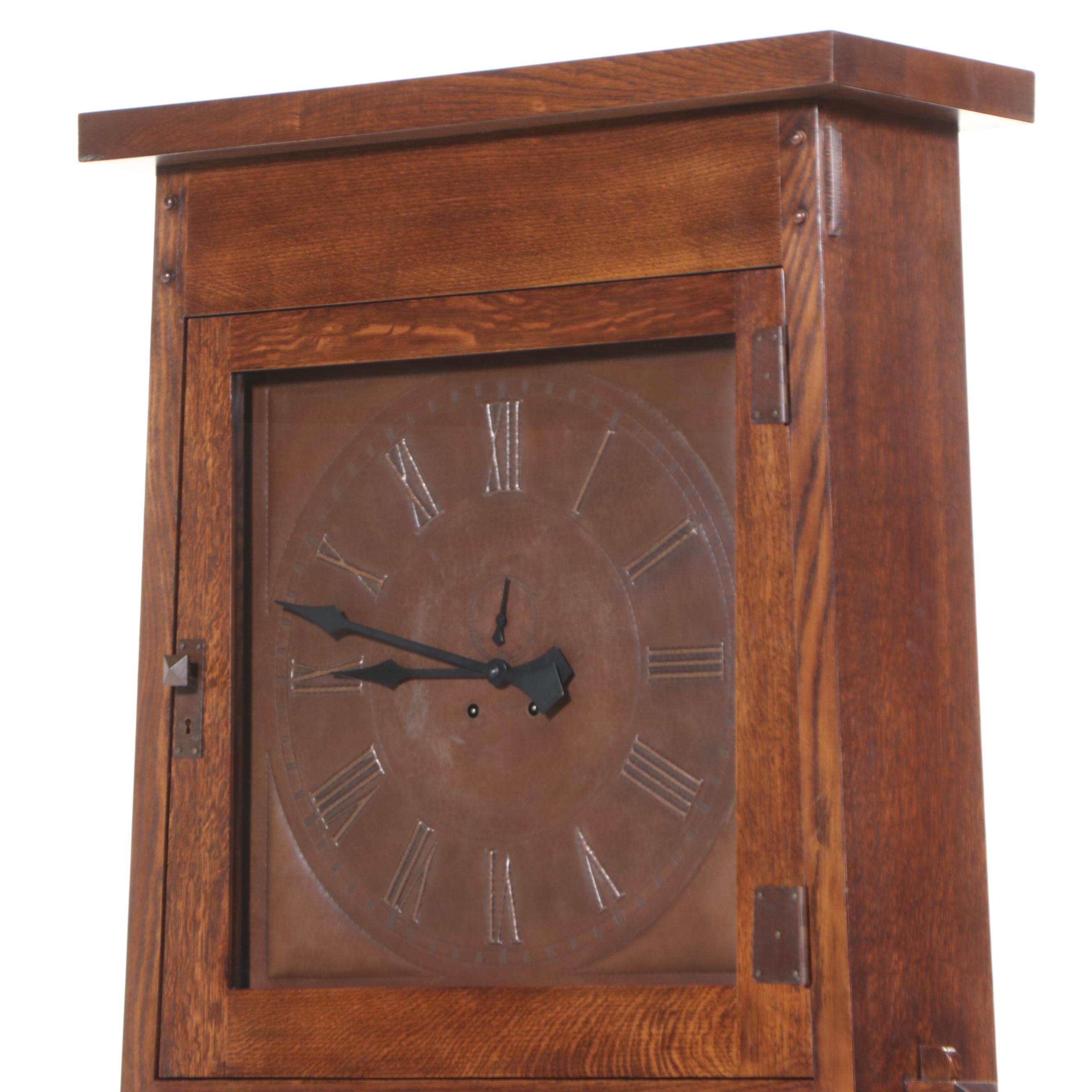 Stickley "Grove Park Inn" Arts and Crafts Style Oak and Copper Hall Clock