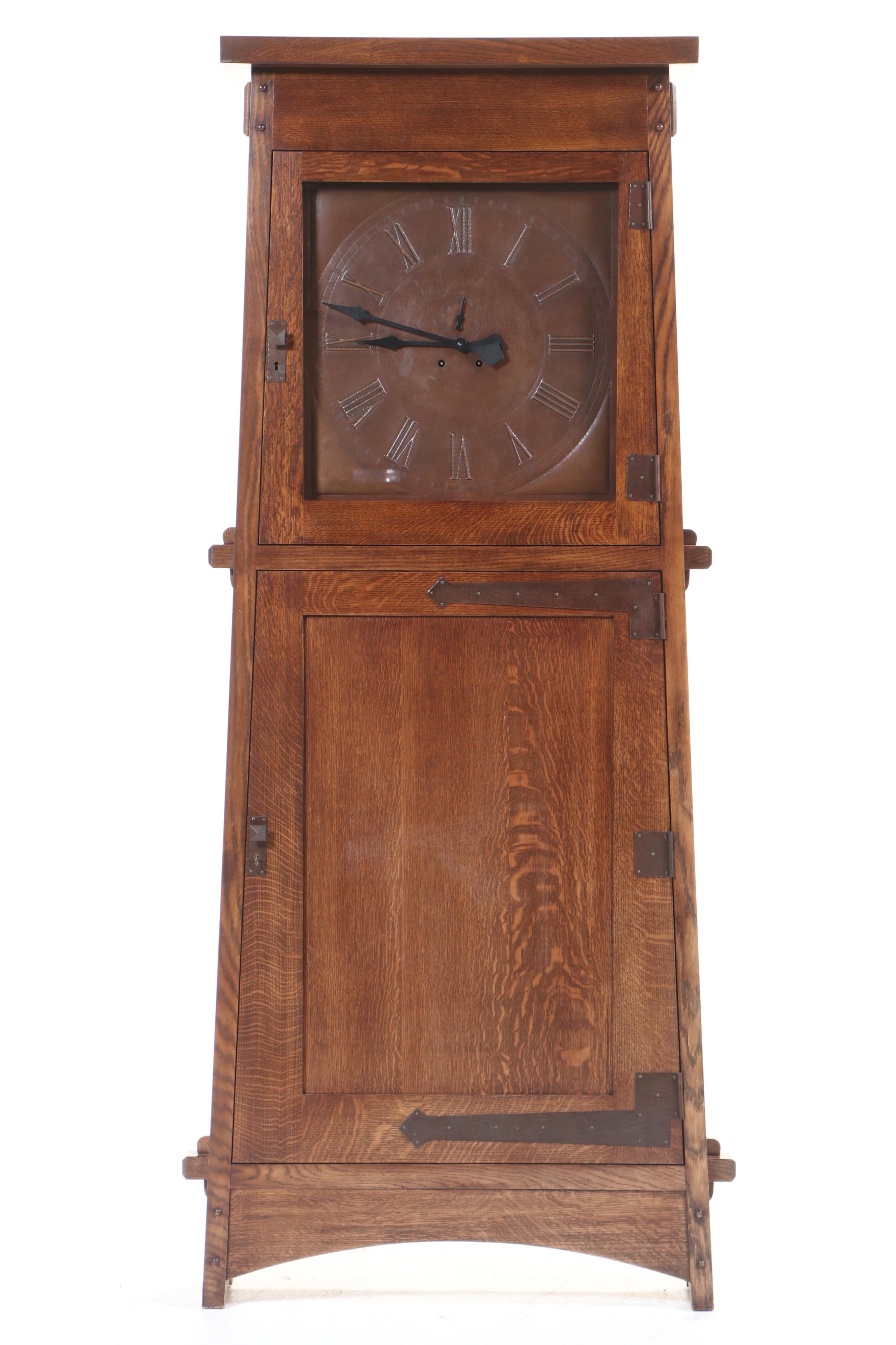 Stickley "Grove Park Inn" Arts and Crafts Style Oak and Copper Hall Clock